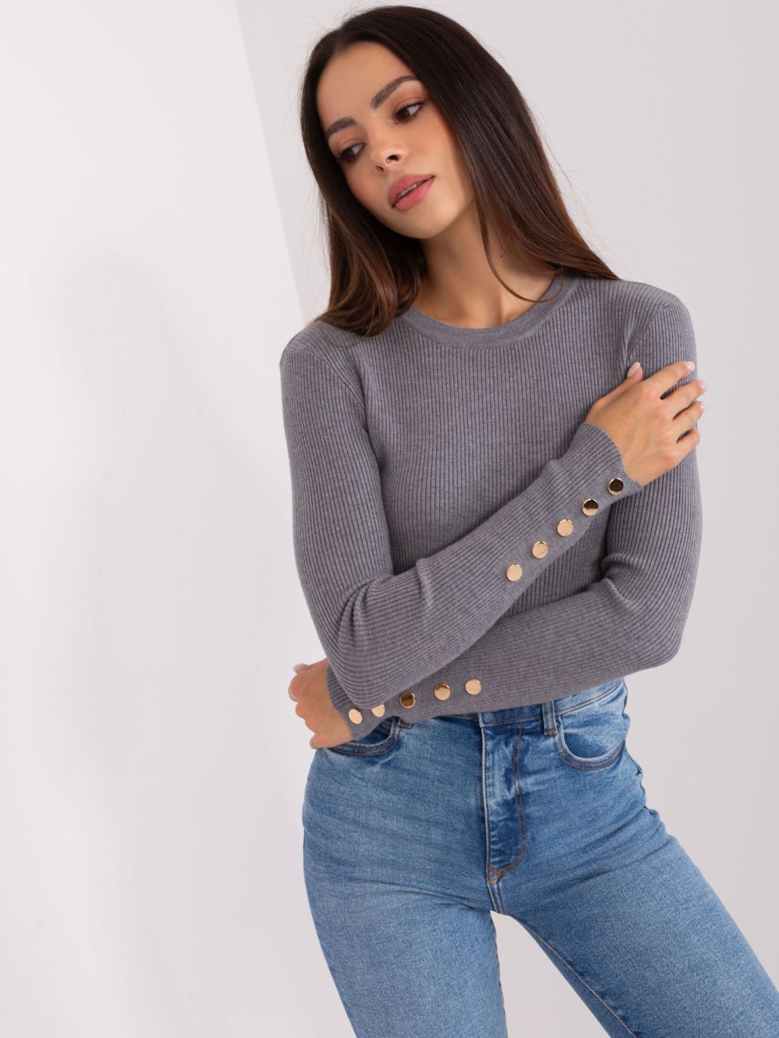 Elegant Dark Gray Fitted Sweater