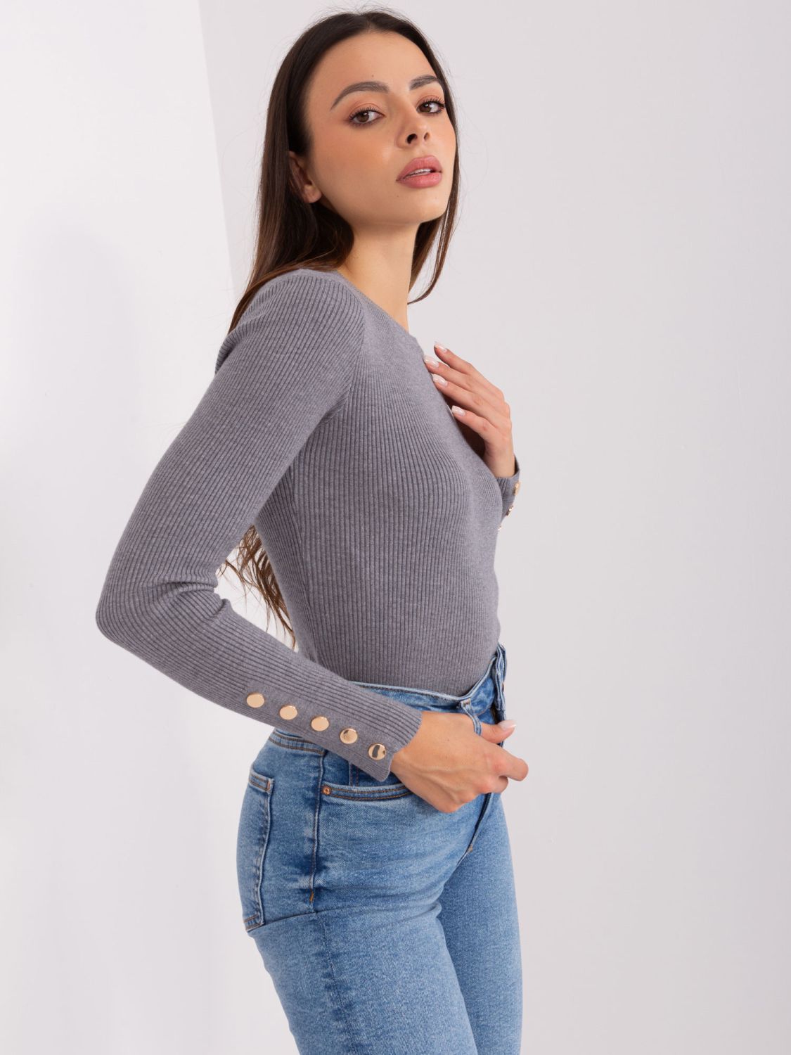 Elegant Dark Gray Fitted Sweater