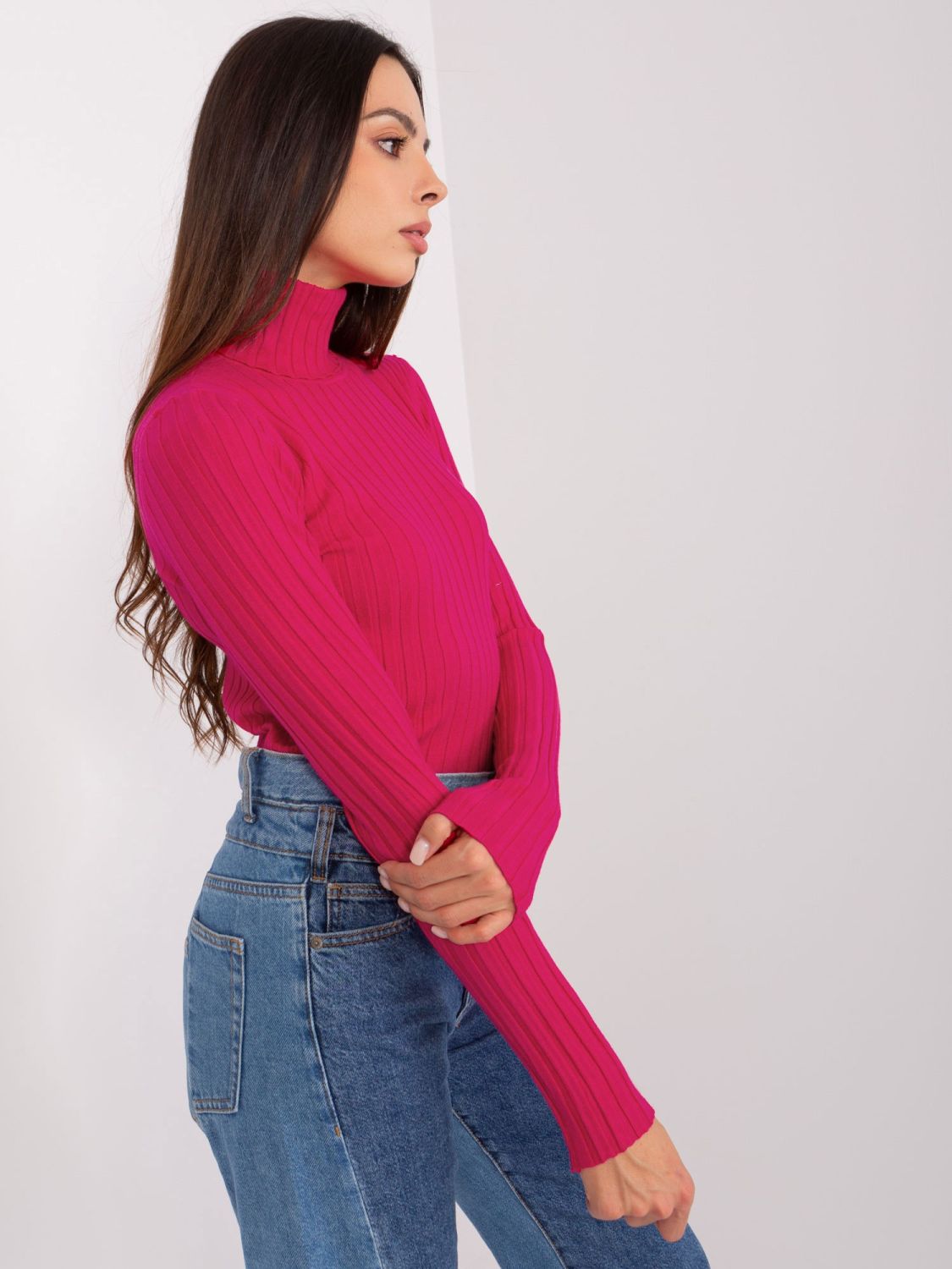 Fuchsia Ribbed Sweater with Turtleneck