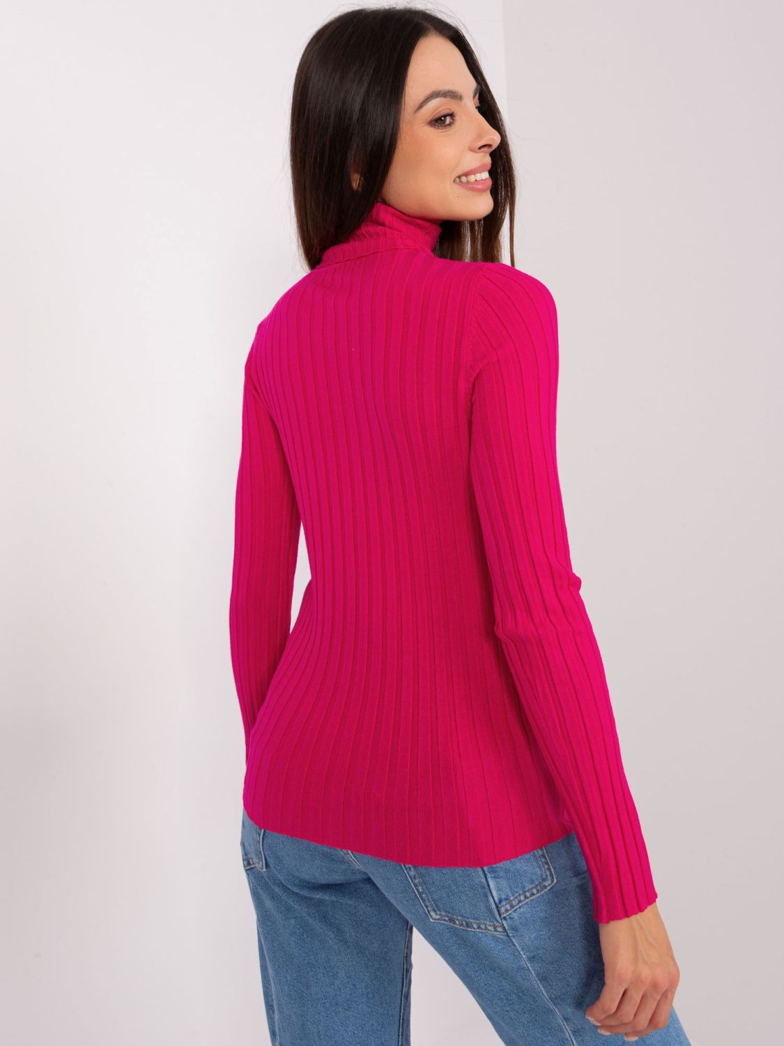 Fuchsia Ribbed Sweater with Turtleneck