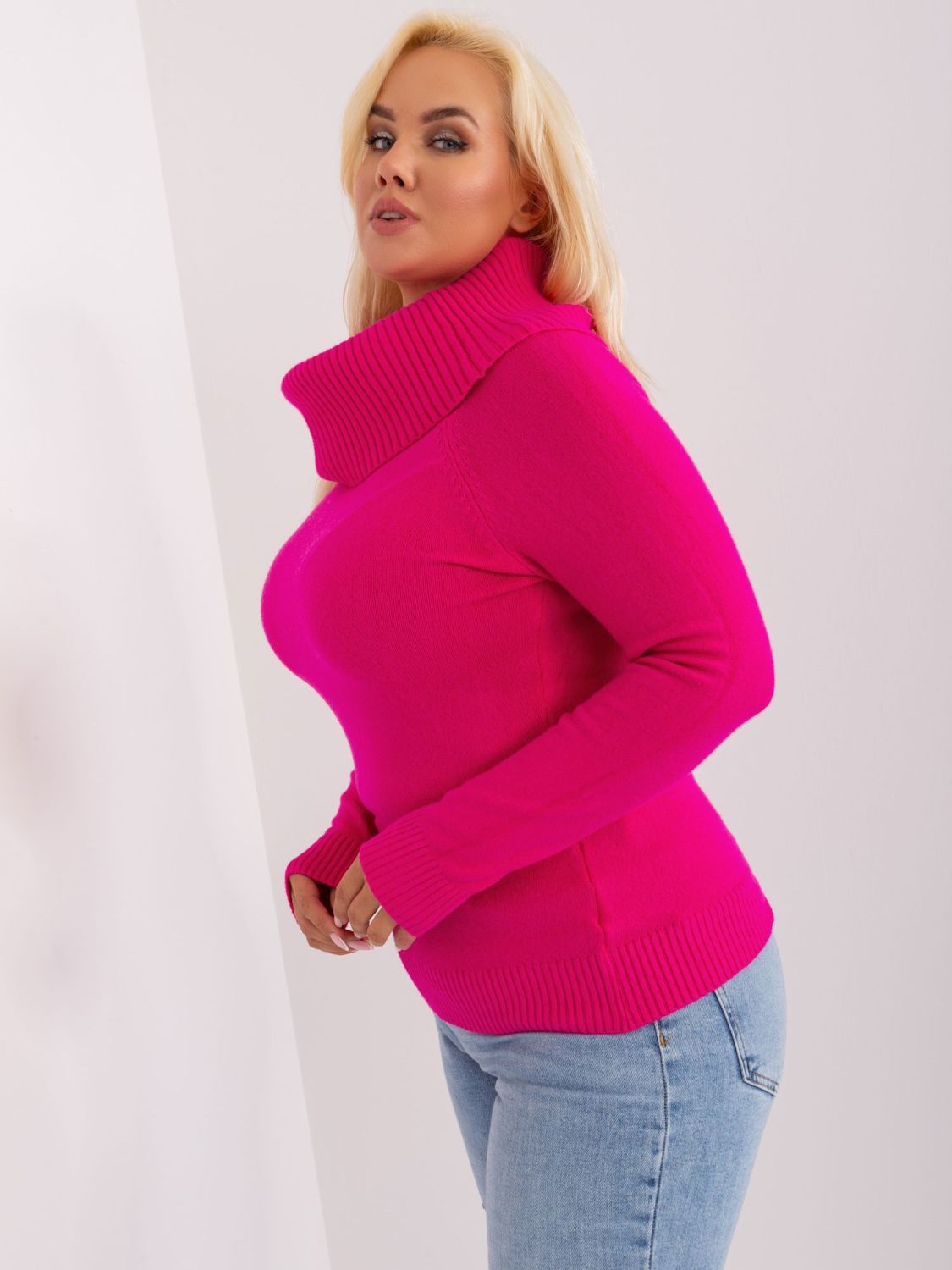 Fuchsia Women's Sweater with Flowing Turtleneck