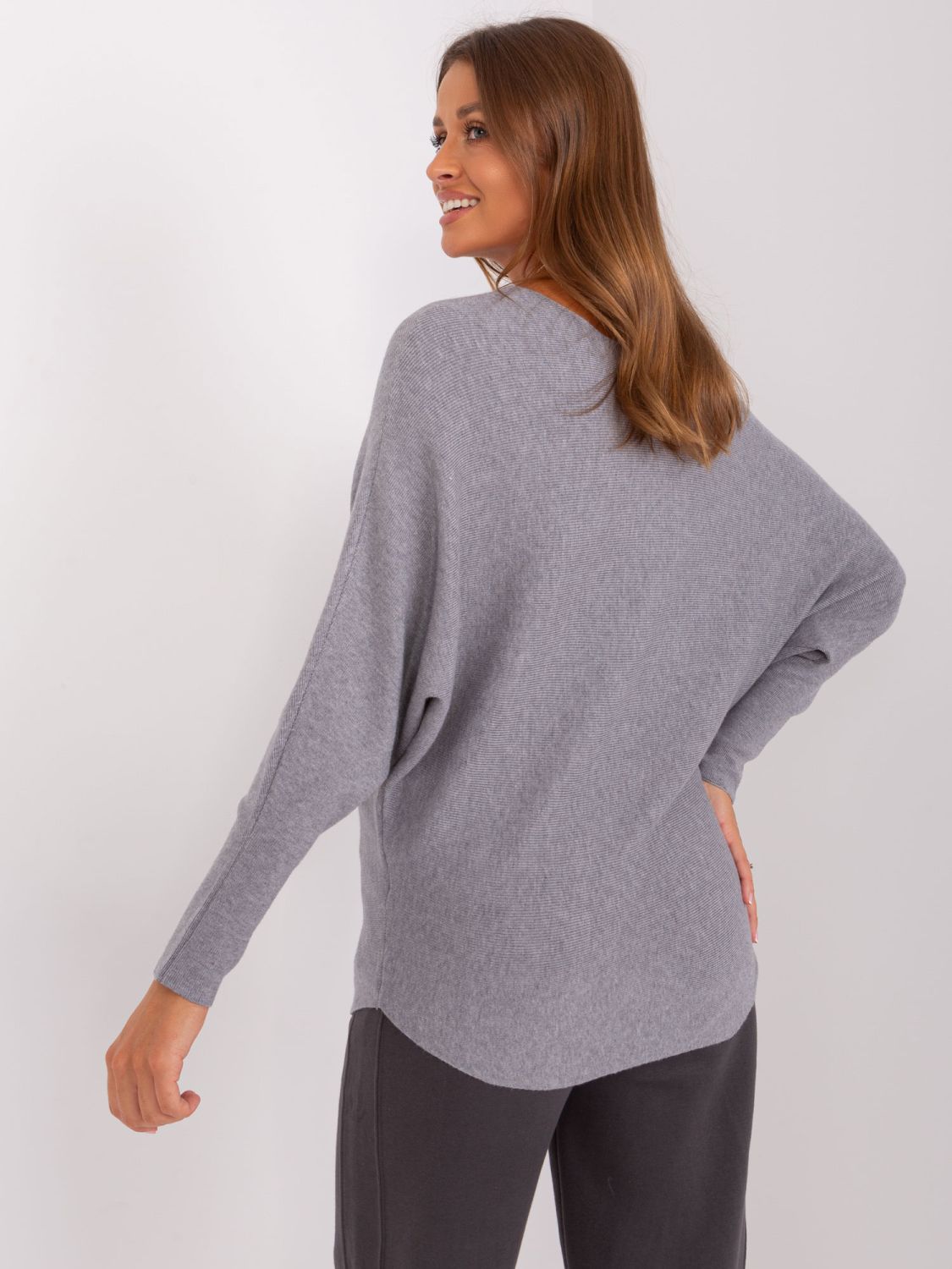 Gray Oversize Sweater with Boat Neck