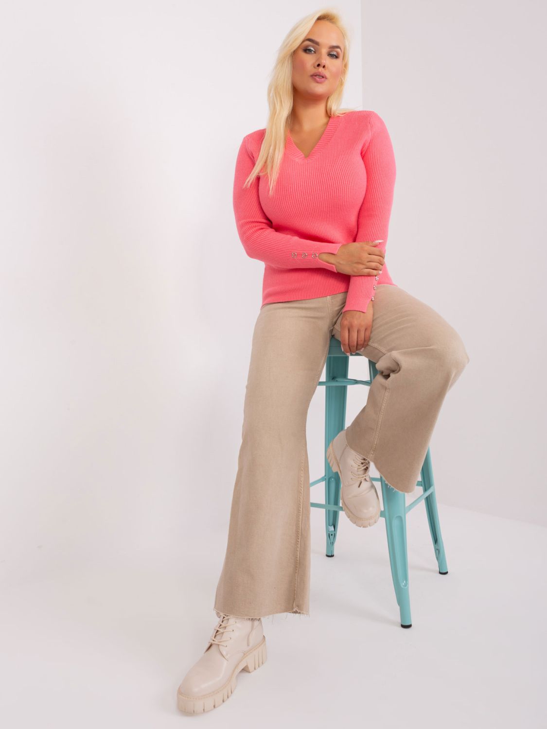 Coral Women's Plus Size Sweater with V-Neck