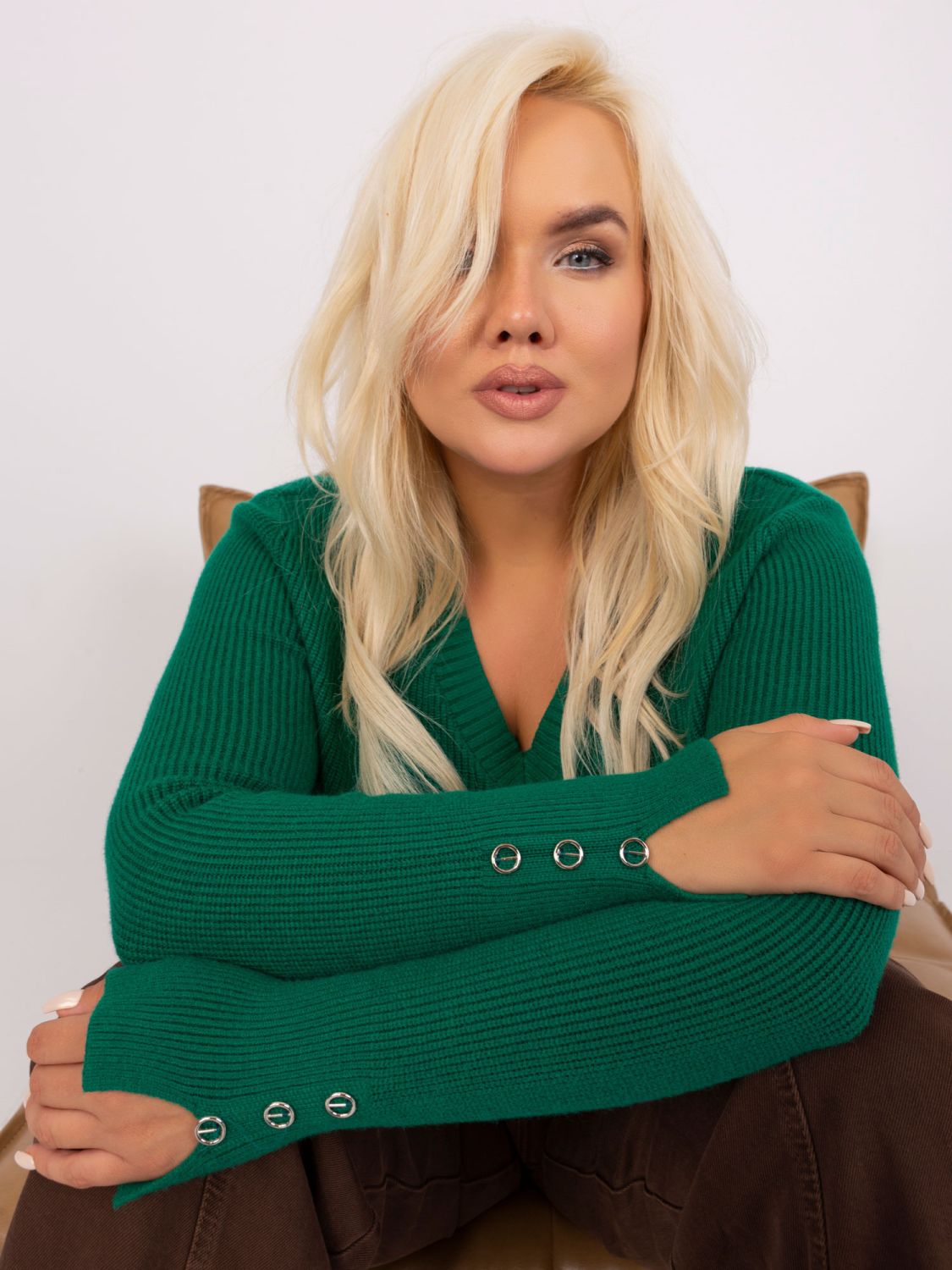 Dark Green Plus Size Women's Sweater with Viscose