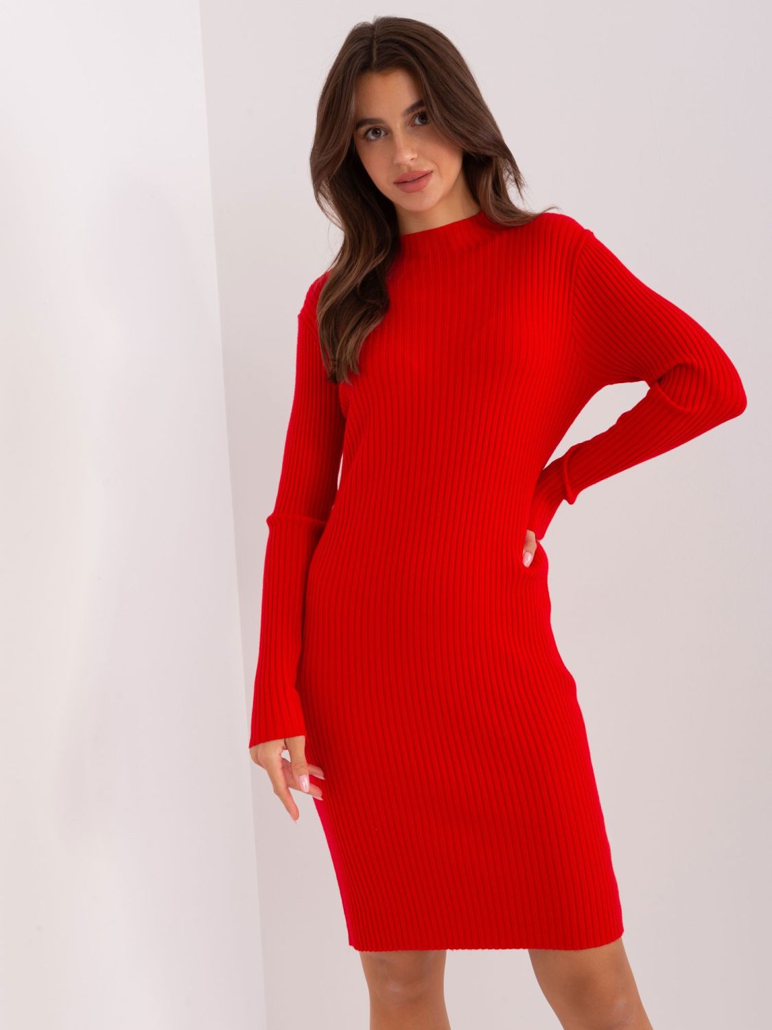 Red Striped Knit Dress to the Knee