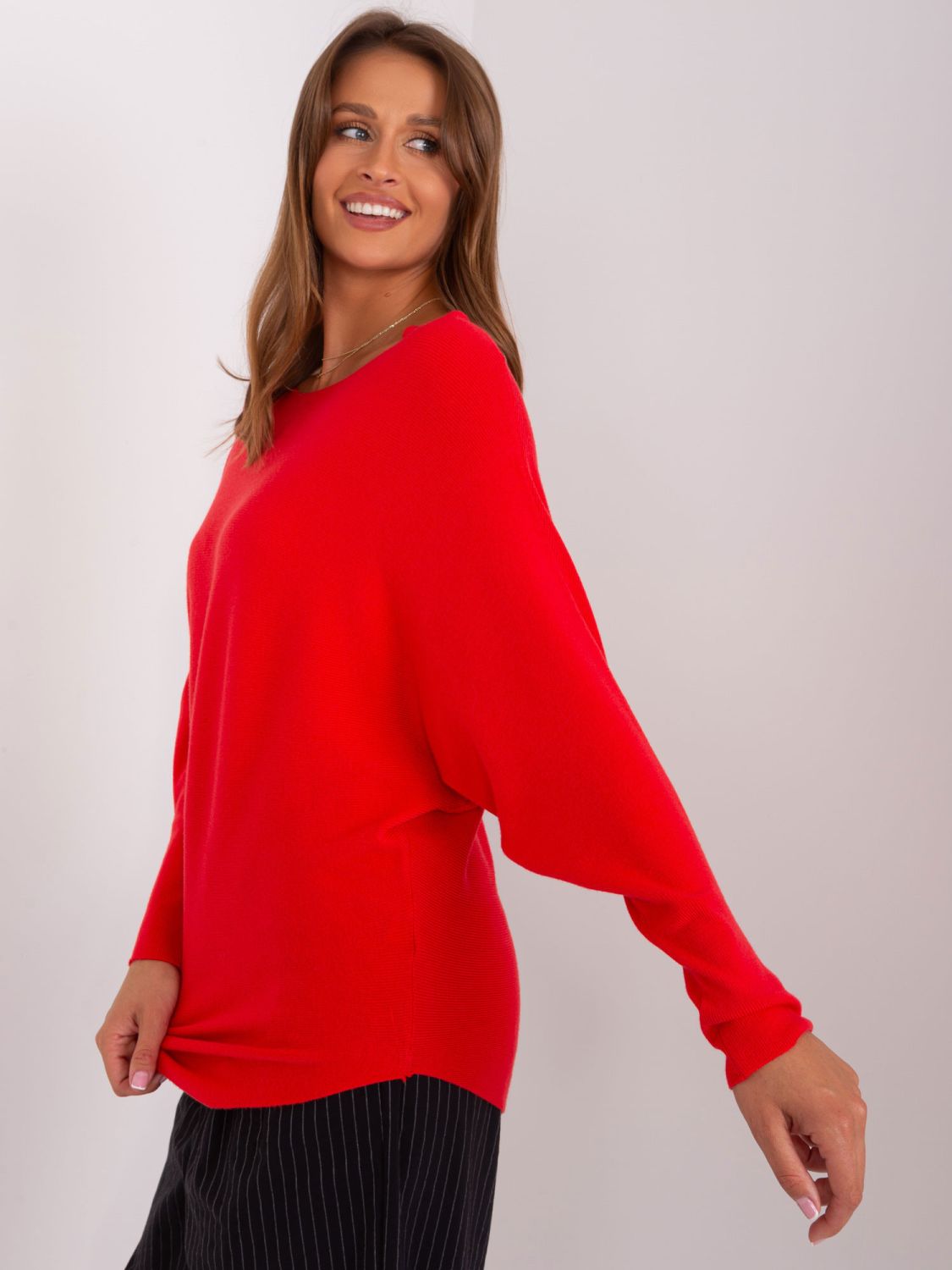Red Oversize Sweater with Batwing Sleeves