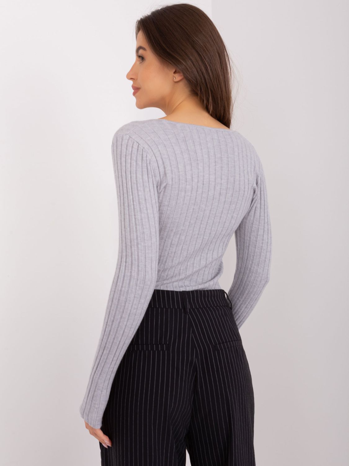 Light Gray Classic Sweater with V-Neck