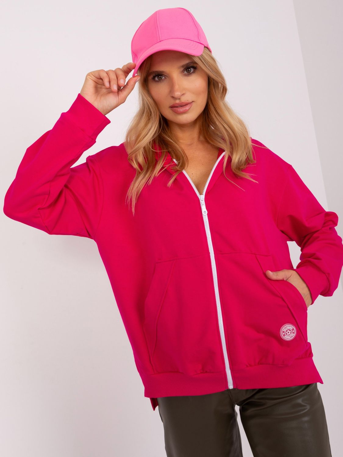 Pink Loose Zip-Up Hoodie
