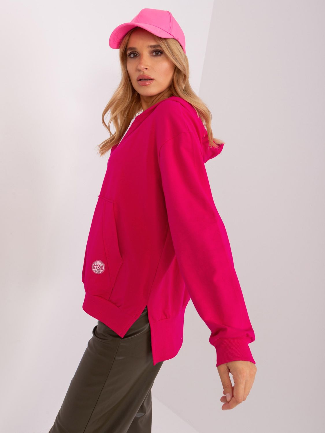 Pink Loose Zip-Up Hoodie