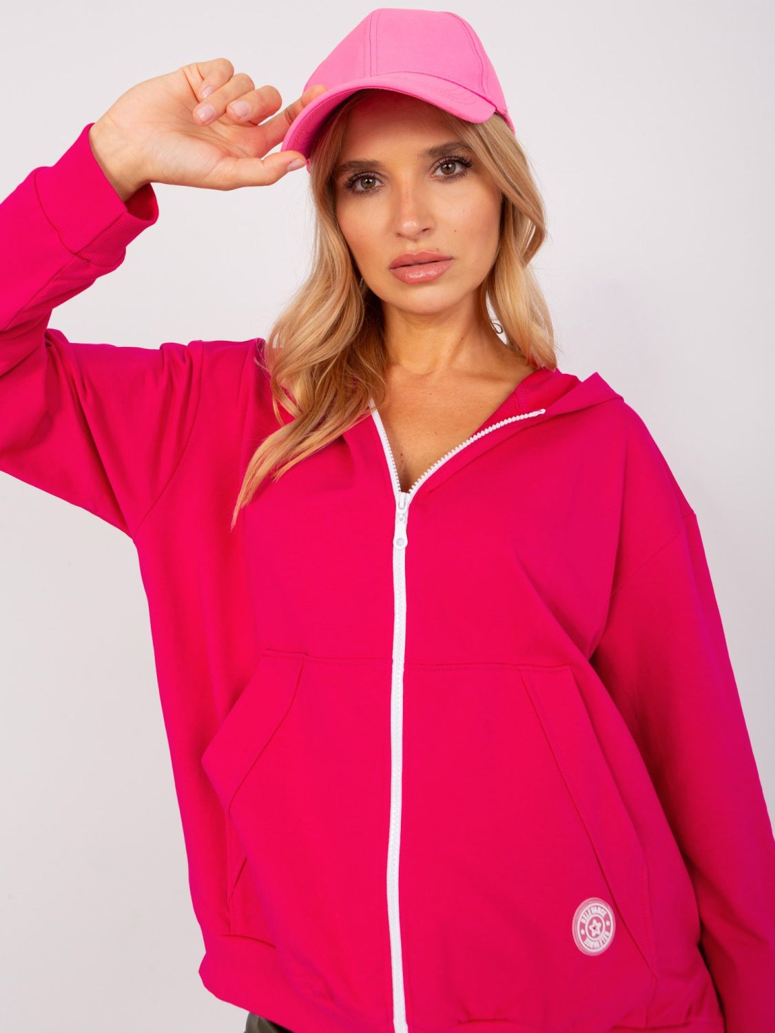 Pink Loose Zip-Up Hoodie