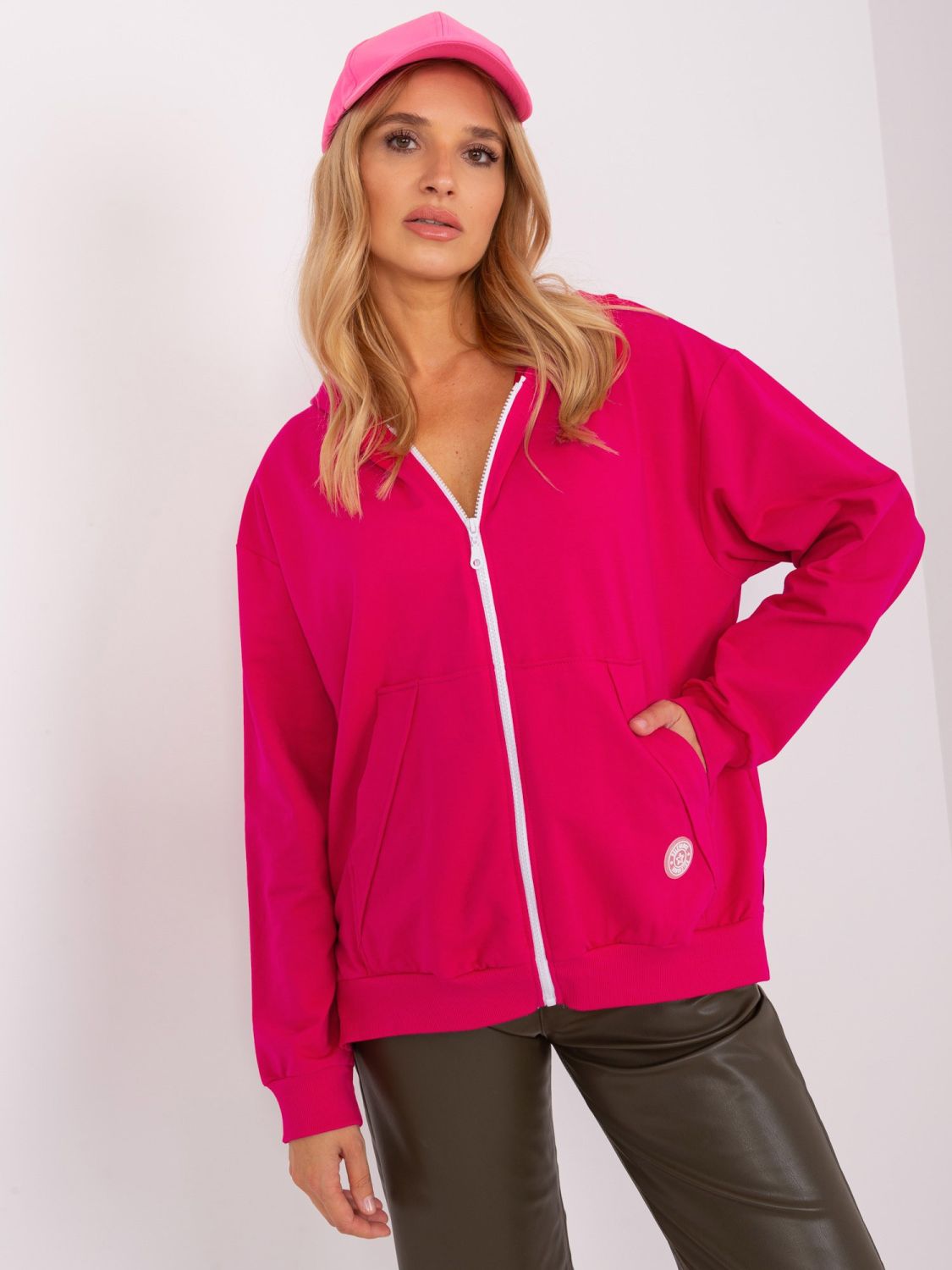 Pink Loose Zip-Up Hoodie