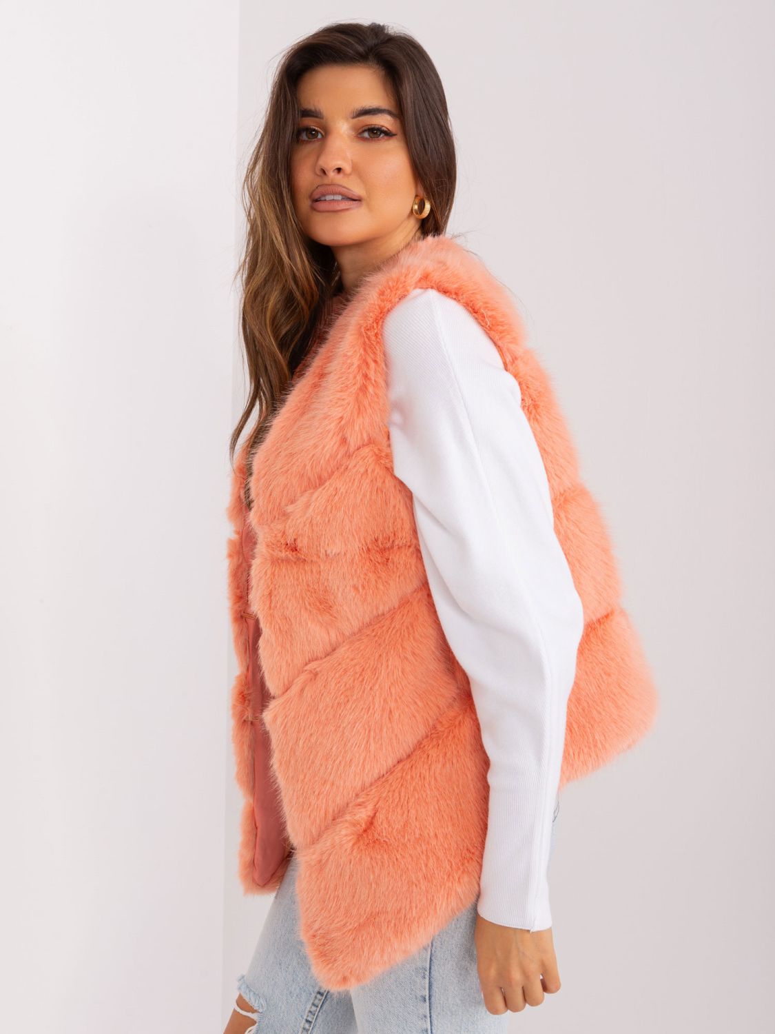 Peach Asymmetrical Fur Vest