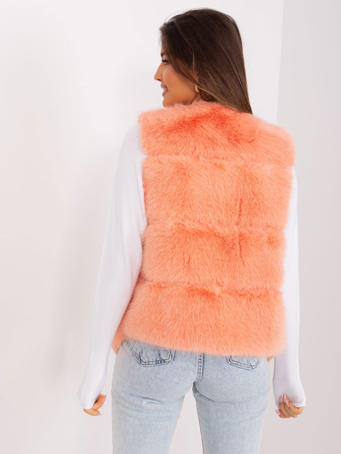 Peach Asymmetrical Fur Vest
