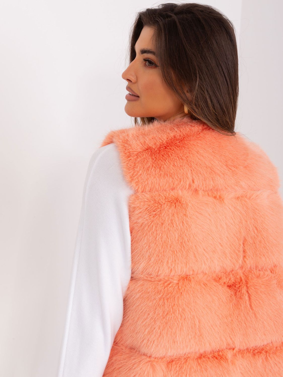 Peach Asymmetrical Fur Vest