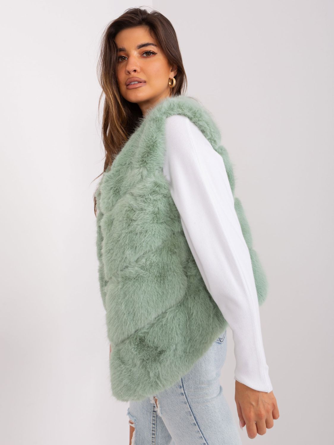 Pistachio Asymmetrical Fur Vest