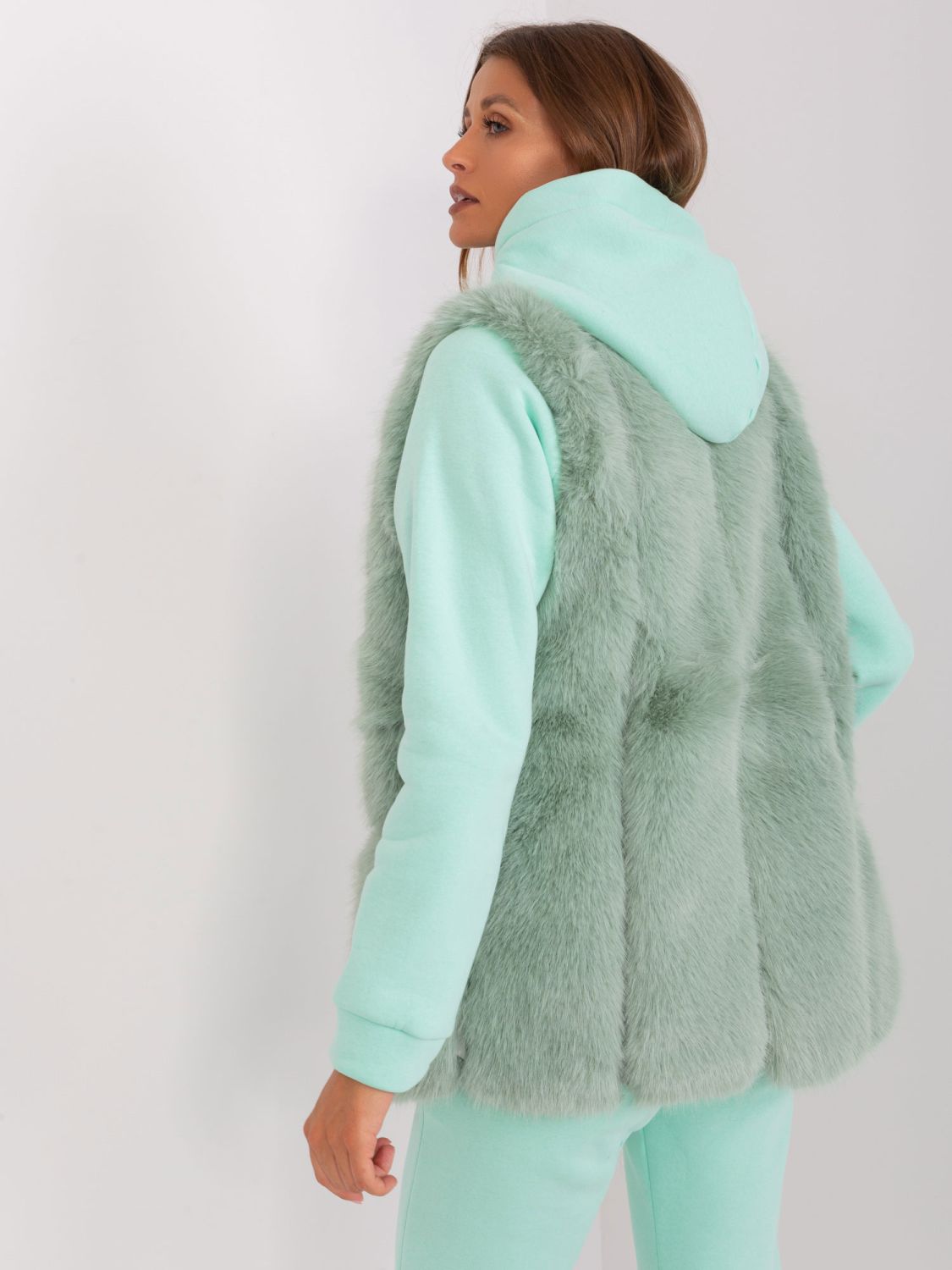 Pistachio Fur Vest with Pockets