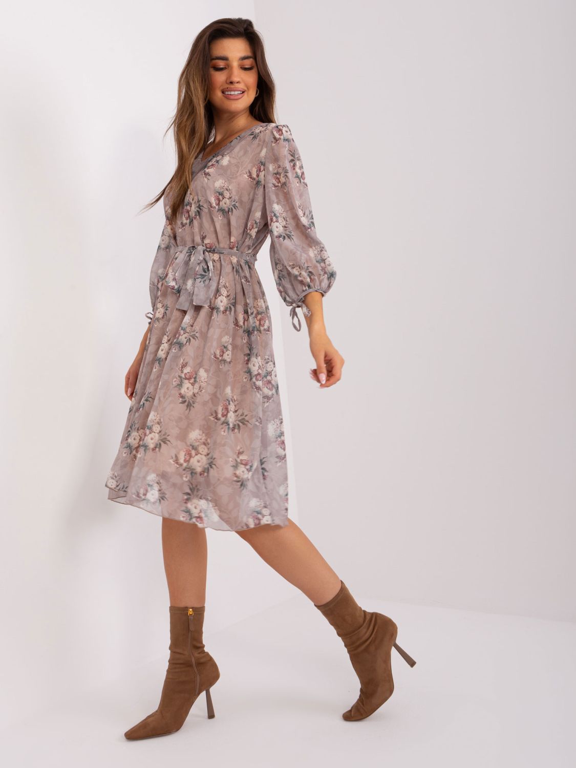 Beige Loose Floral Dress