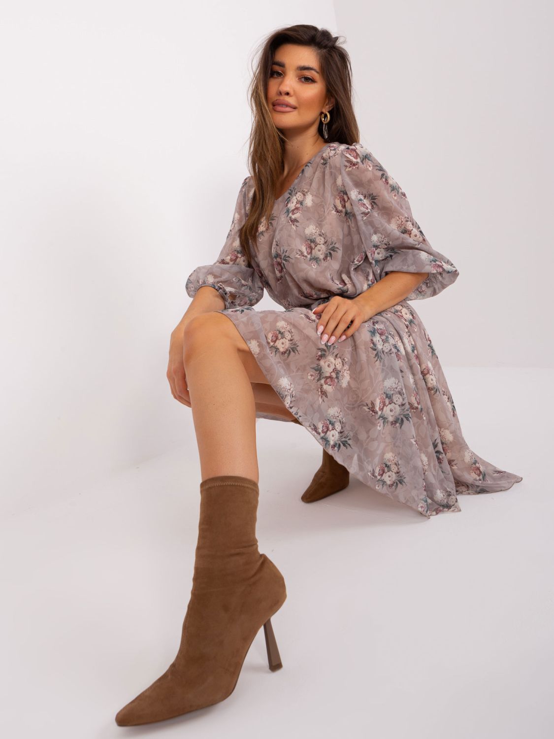 Beige Loose Floral Dress