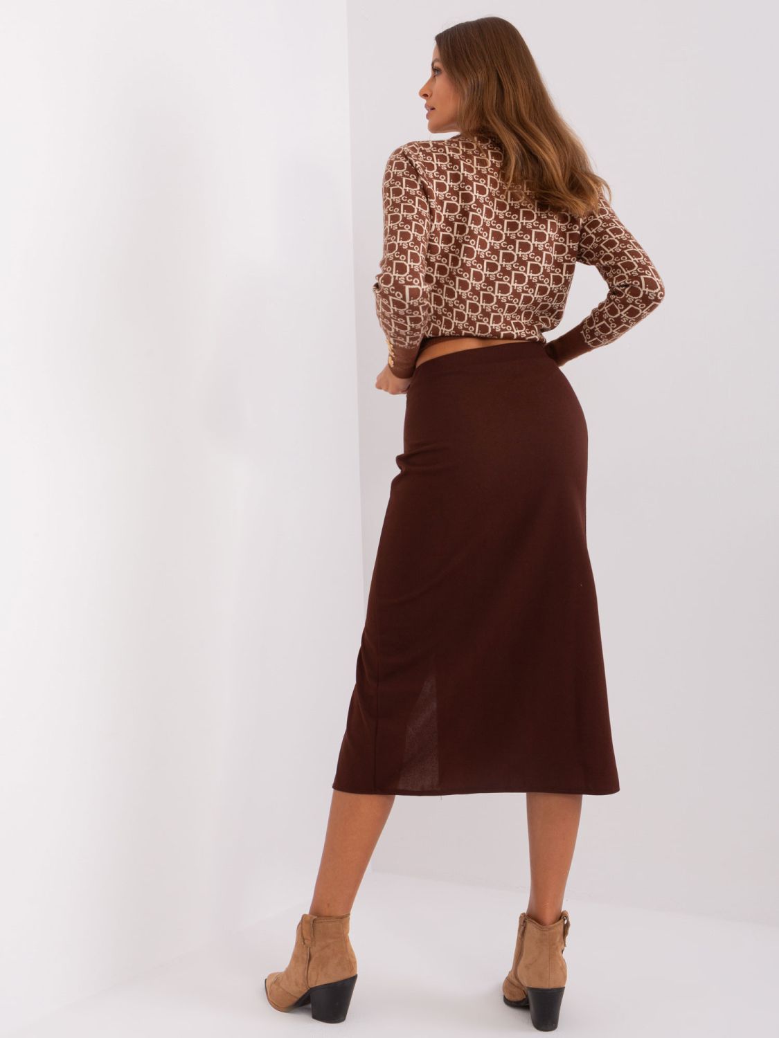 Dark Brown Midi Skirt with Slit