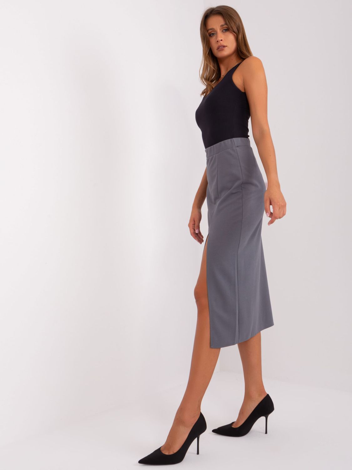 Elegant Dark Gray A-Line Skirt