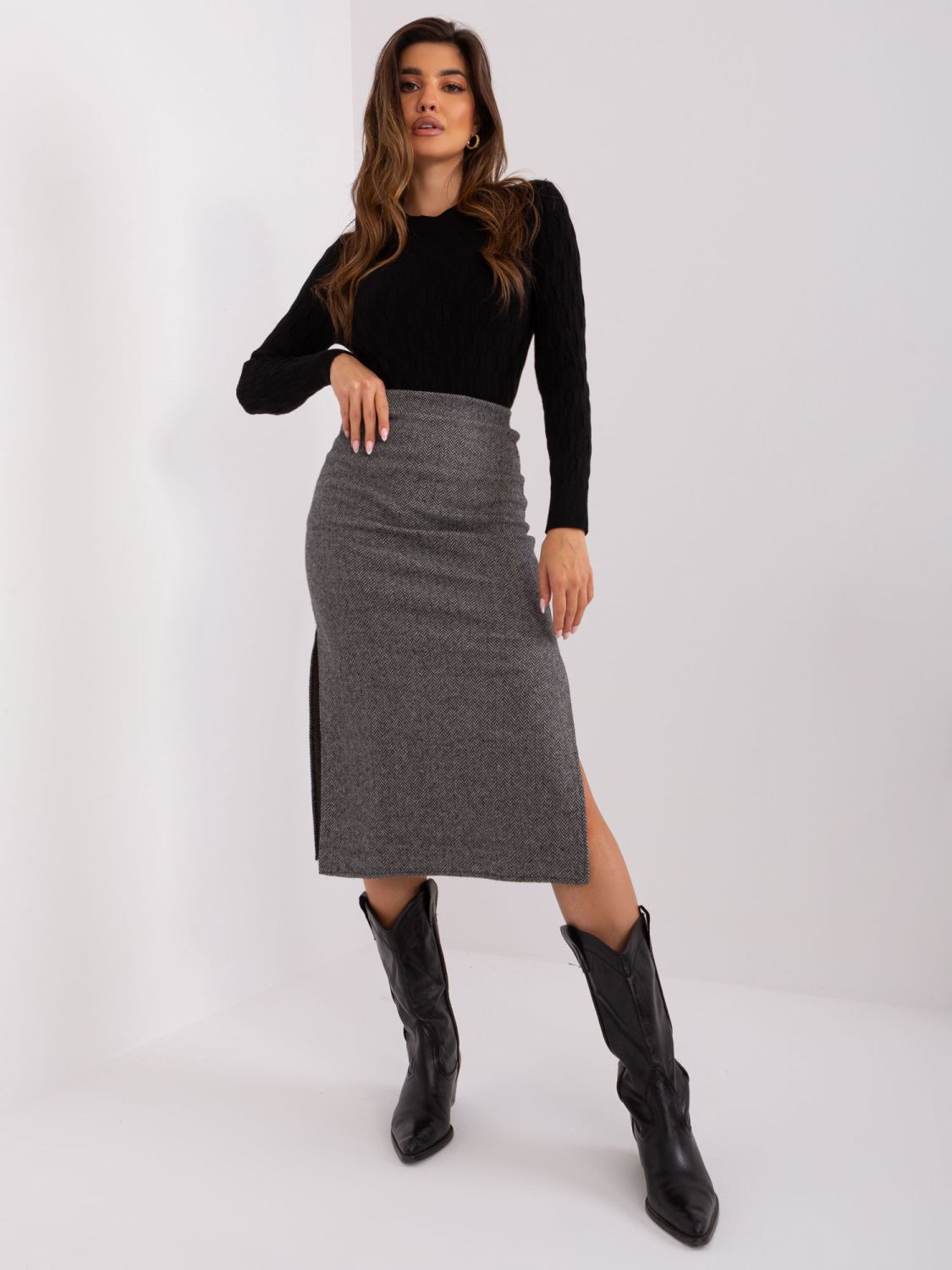 Black-Gray Midi Skirt