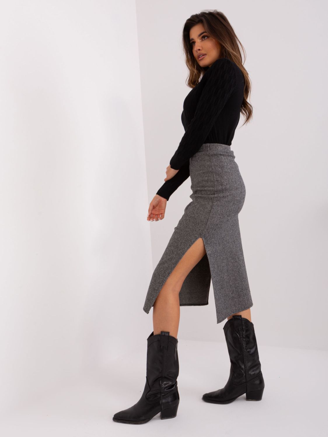 Black-Gray Midi Skirt