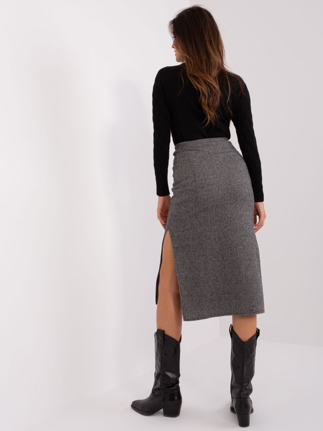 Black-Gray Midi Skirt