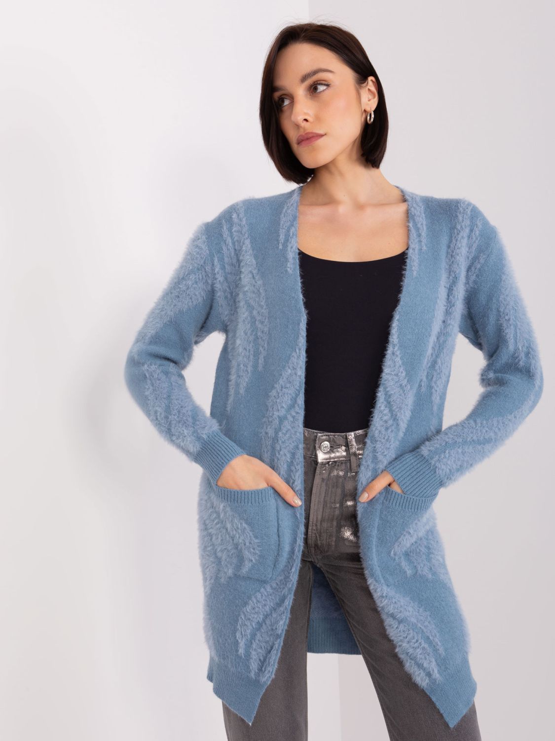 Blue Women's Cardigan with Pattern