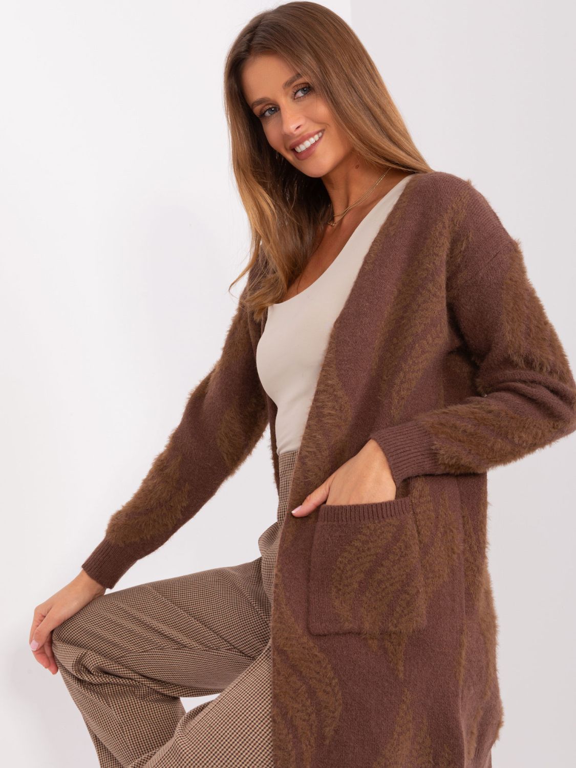 Brown Women's Cardigan with Pockets