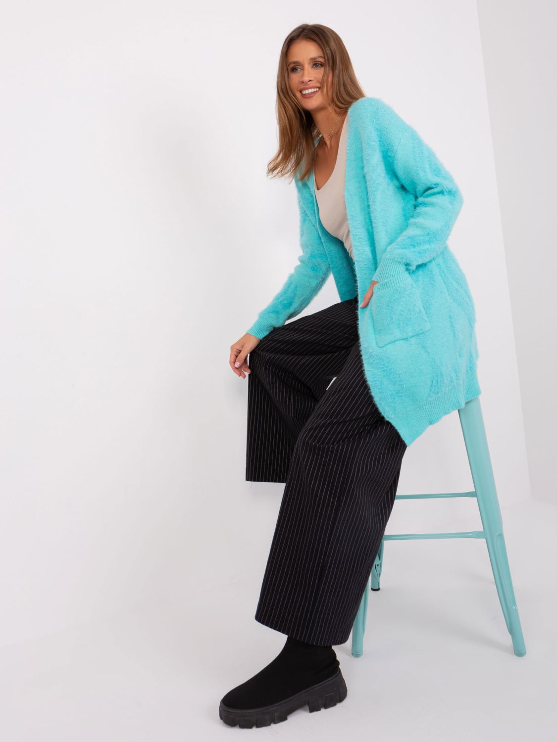 Mint Patterned Cardigan Without Closure