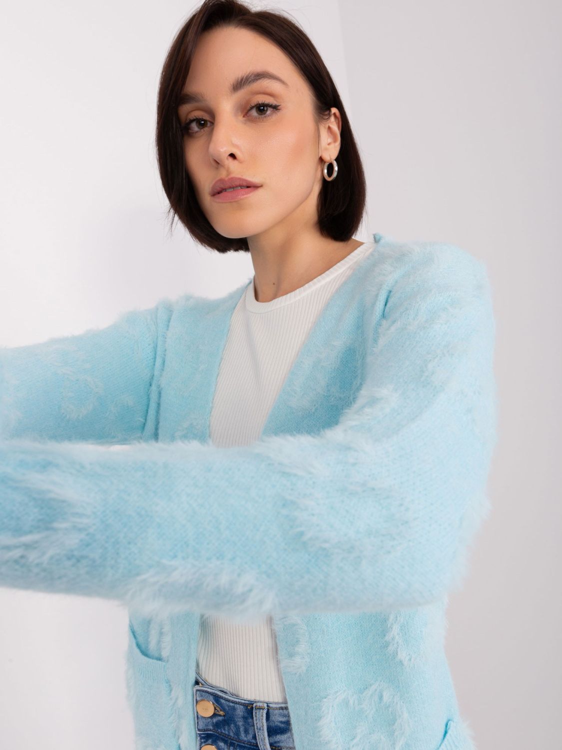 Light Blue Cardigan with Ribbed Cuffs