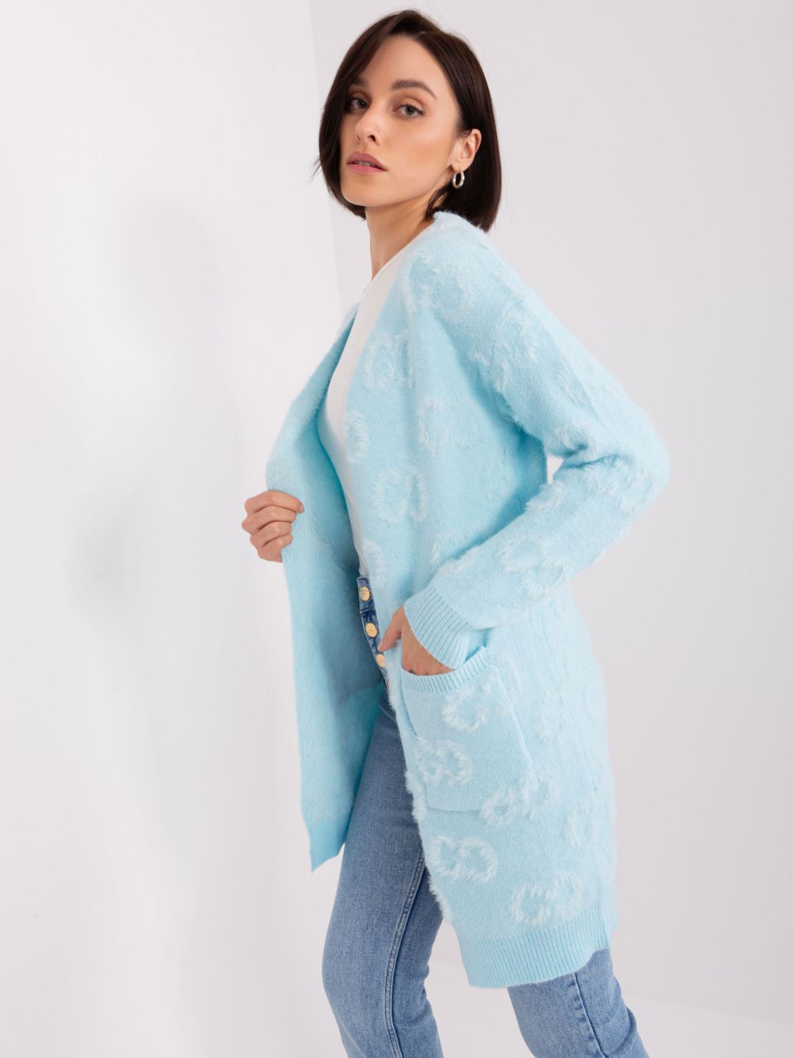 Light Blue Cardigan with Ribbed Cuffs