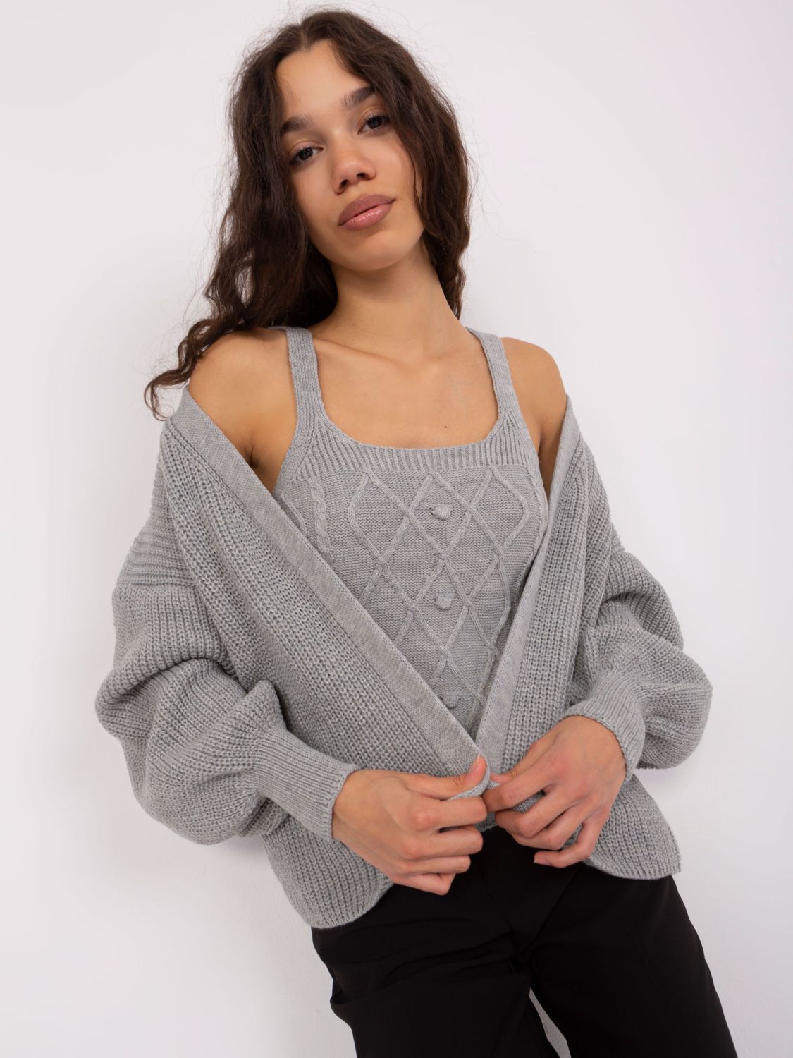 Gray Knitted Set with Wool
