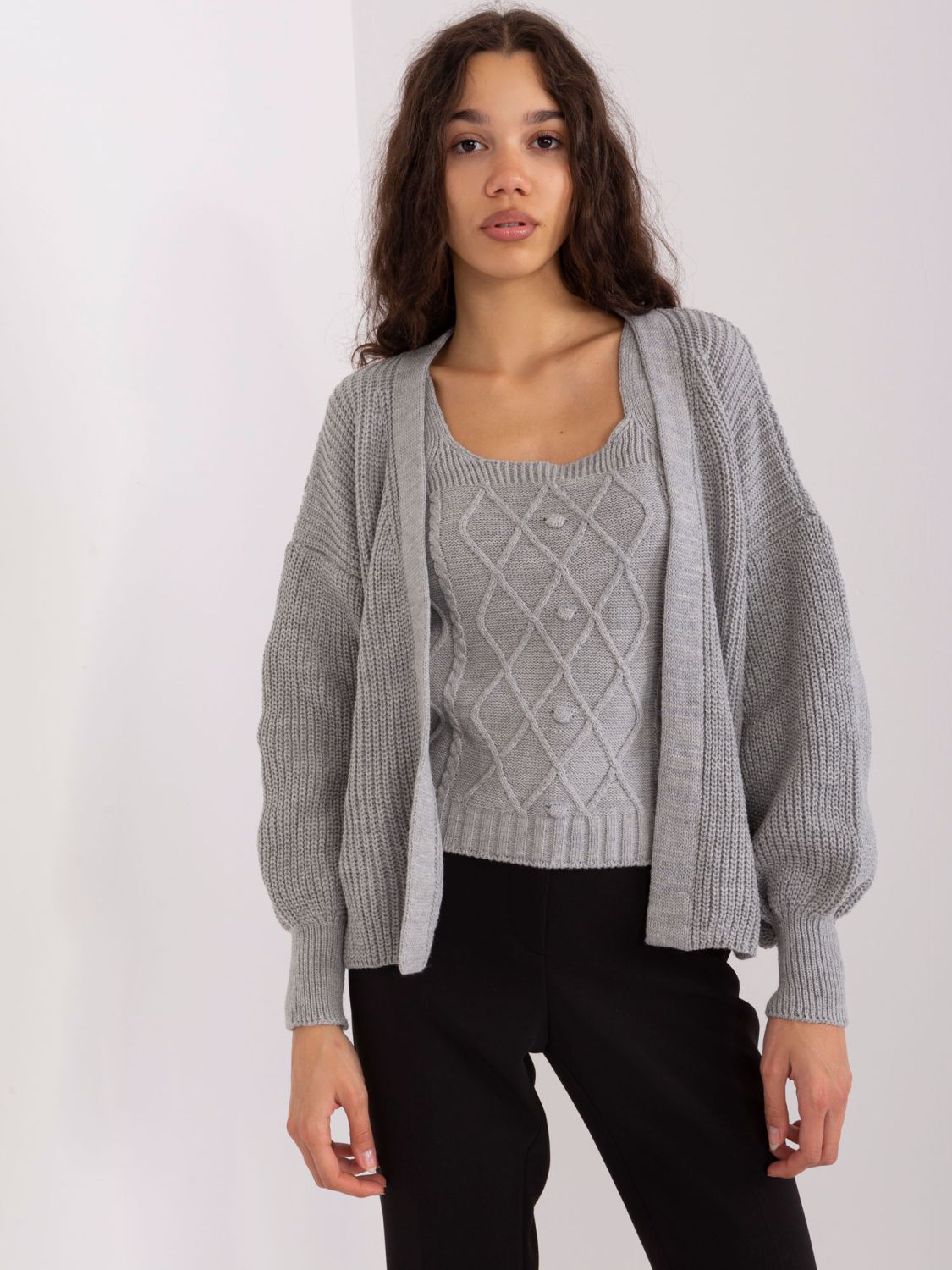 Gray Knitted Set with Wool