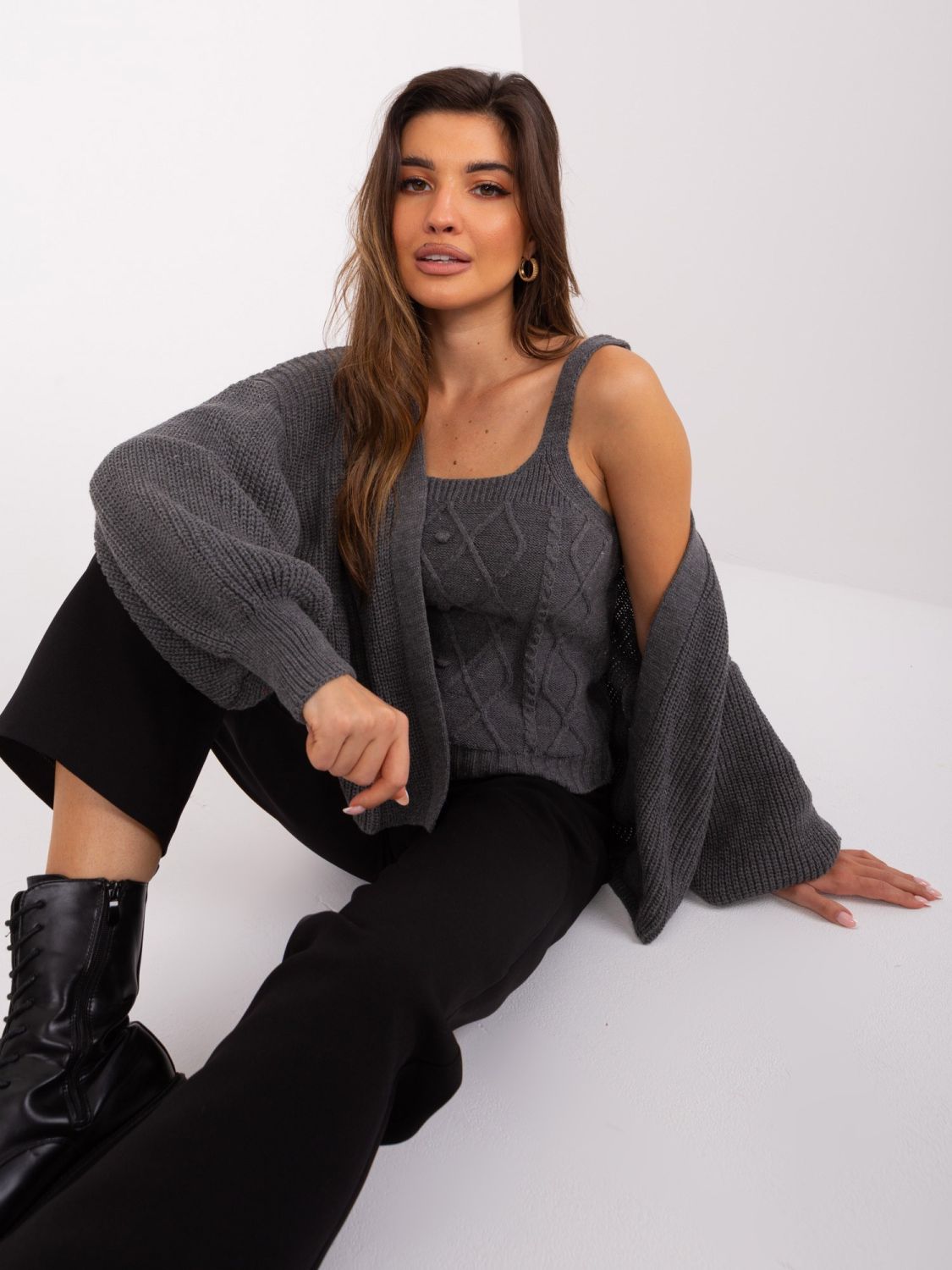 Dark Gray Set with Short Cardigan
