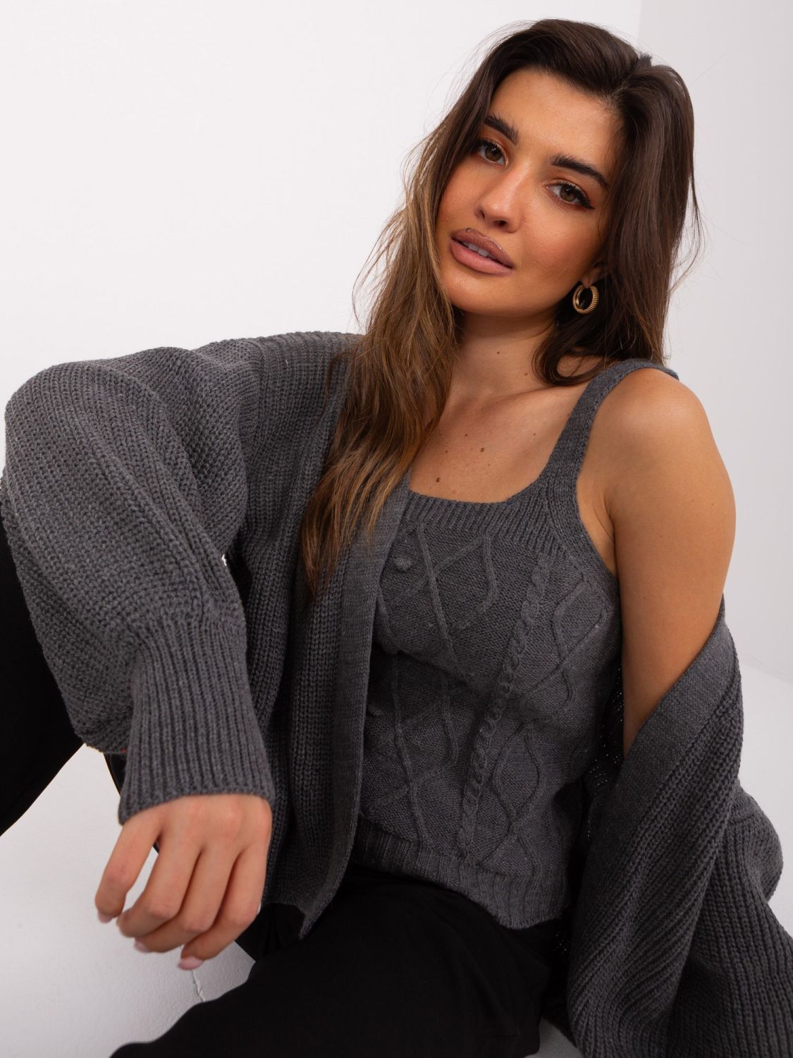 Dark Gray Set with Short Cardigan
