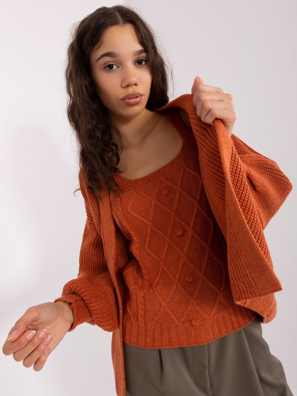 Dark Orange Set with Puff Sleeves