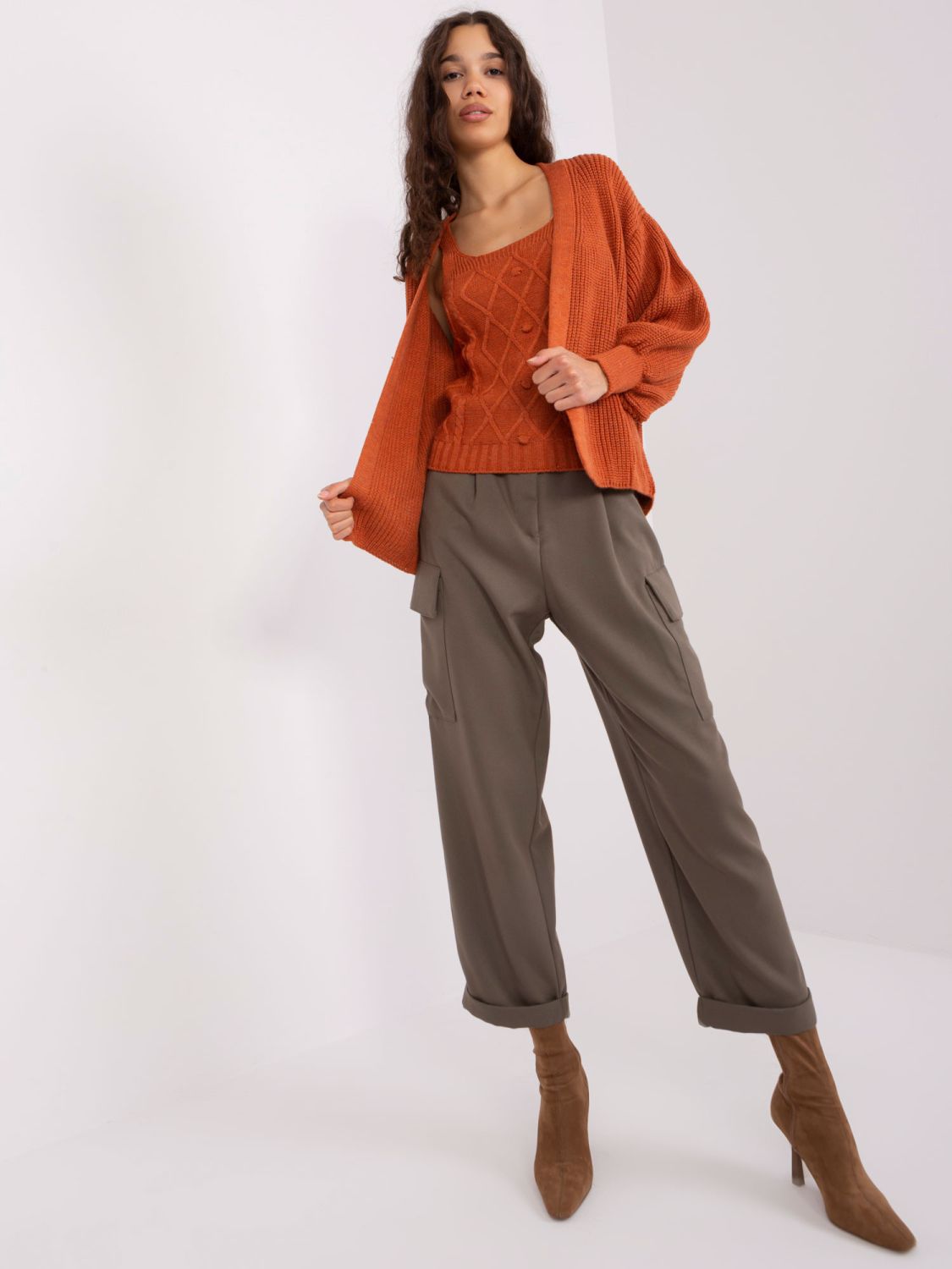 Dark Orange Set with Puff Sleeves