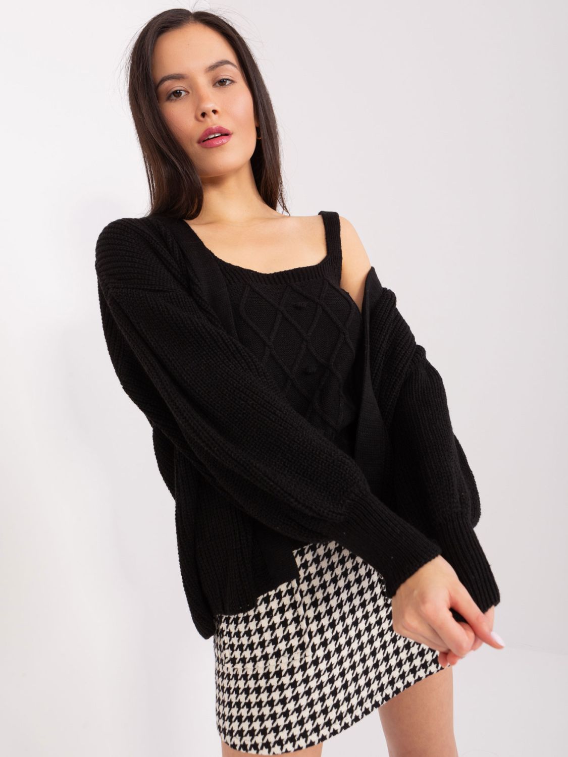 Black Knit Set with Puff Sleeves