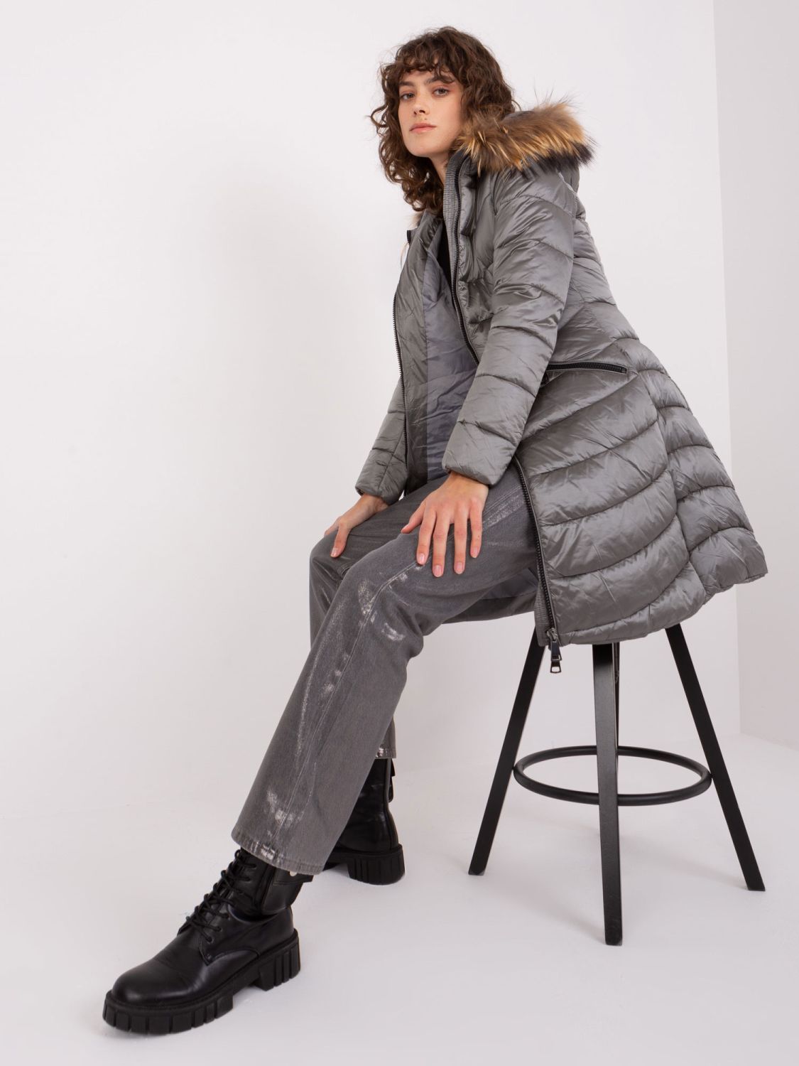 Dark Gray Winter Quilted Jacket