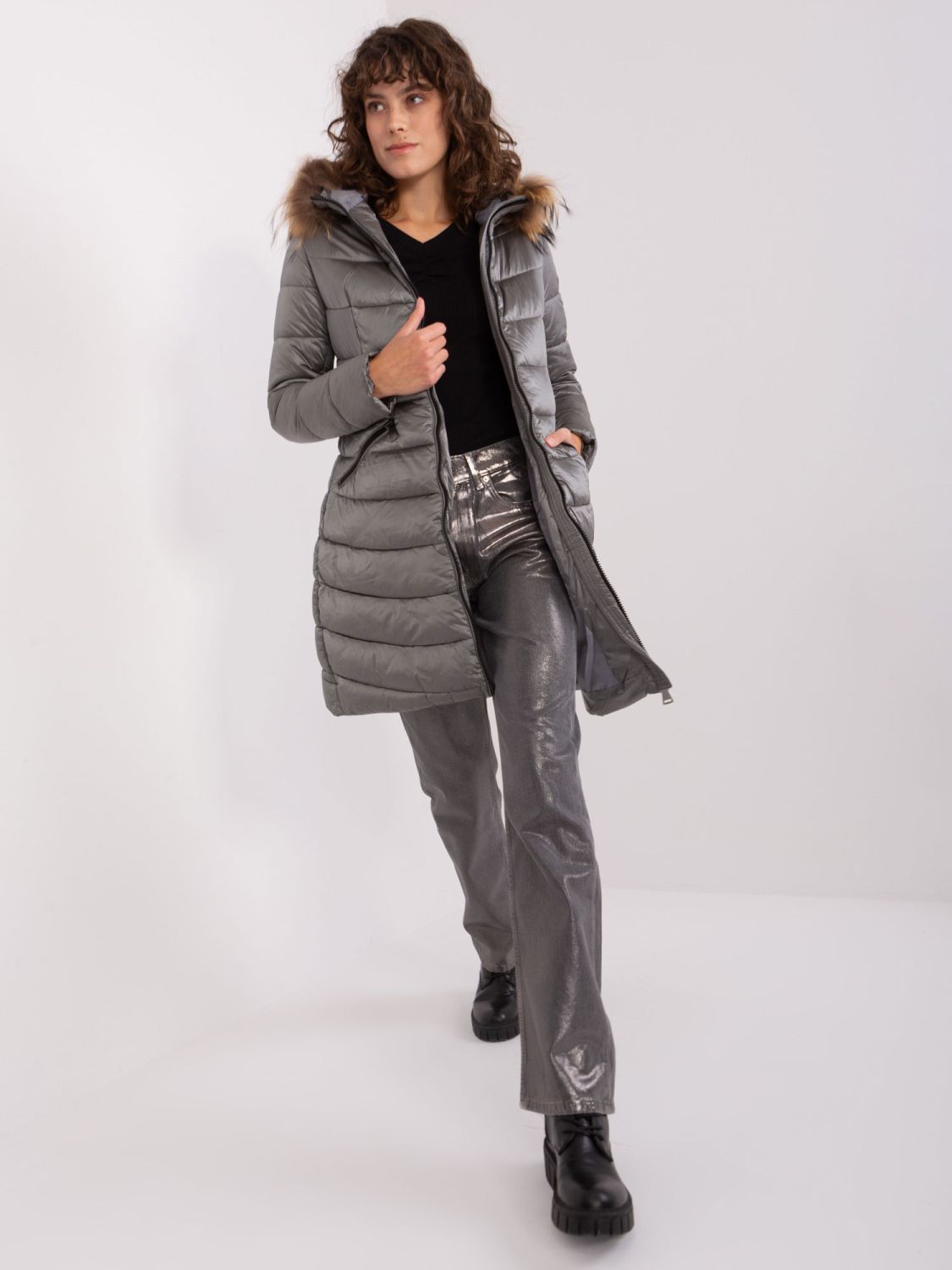 Dark Gray Winter Quilted Jacket