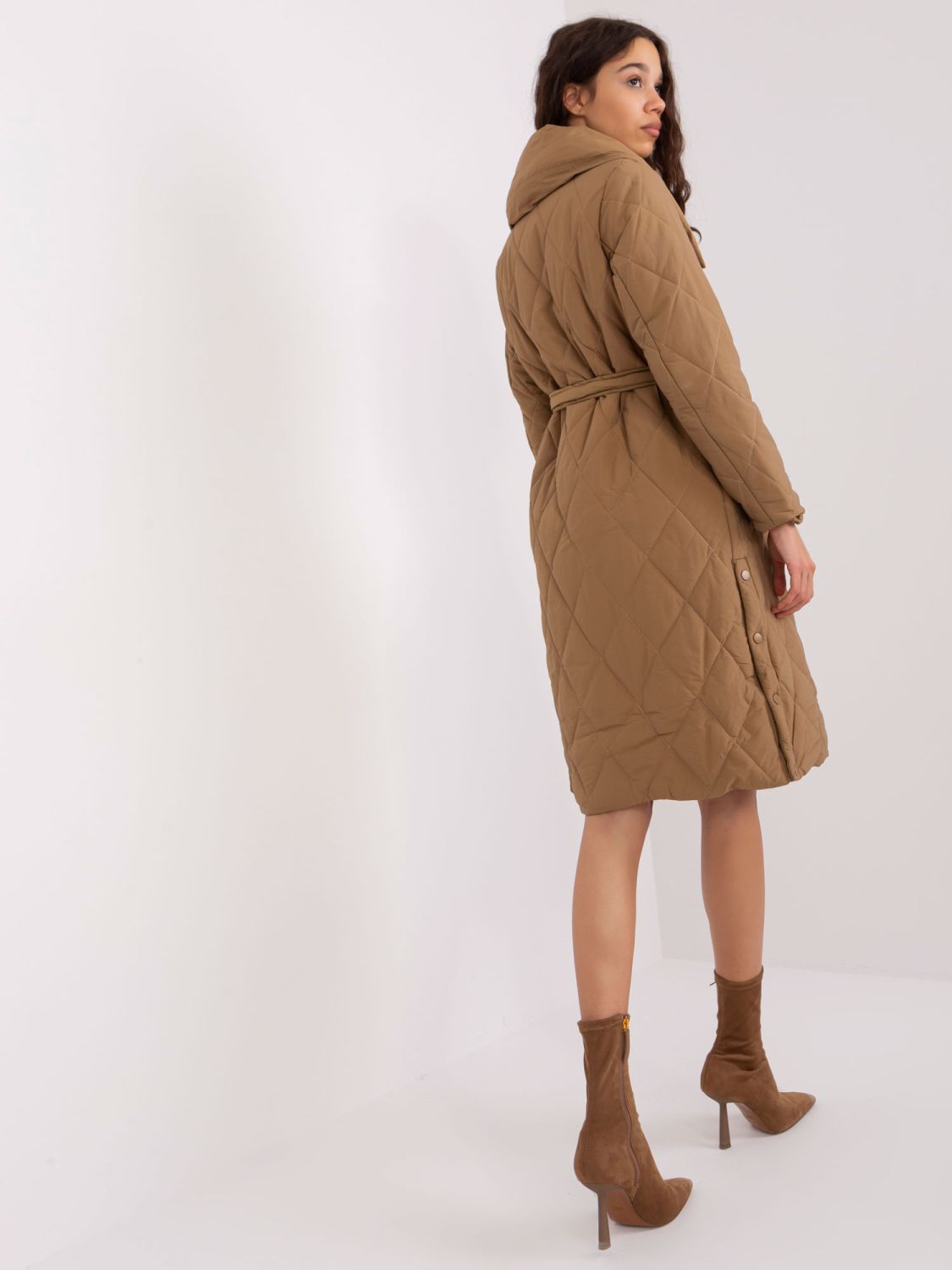 Camel Quilted Winter Jacket Without Hood