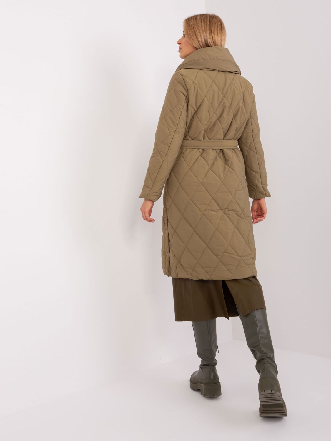 Khaki Long Winter Jacket with Quilting