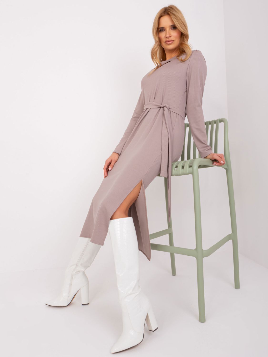 Beige Cocktail Dress with Slits