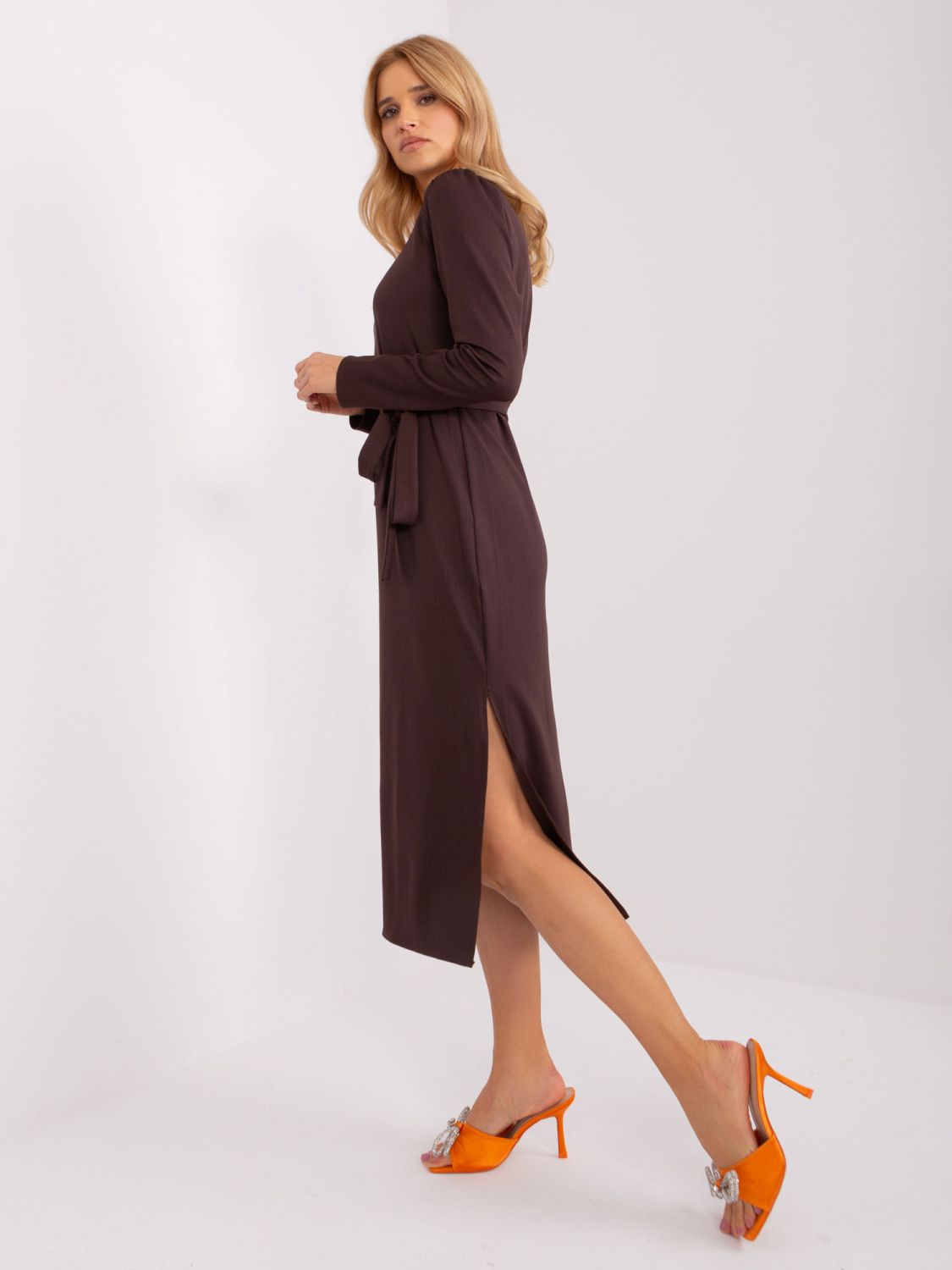Dark Brown Cocktail Dress with Belt