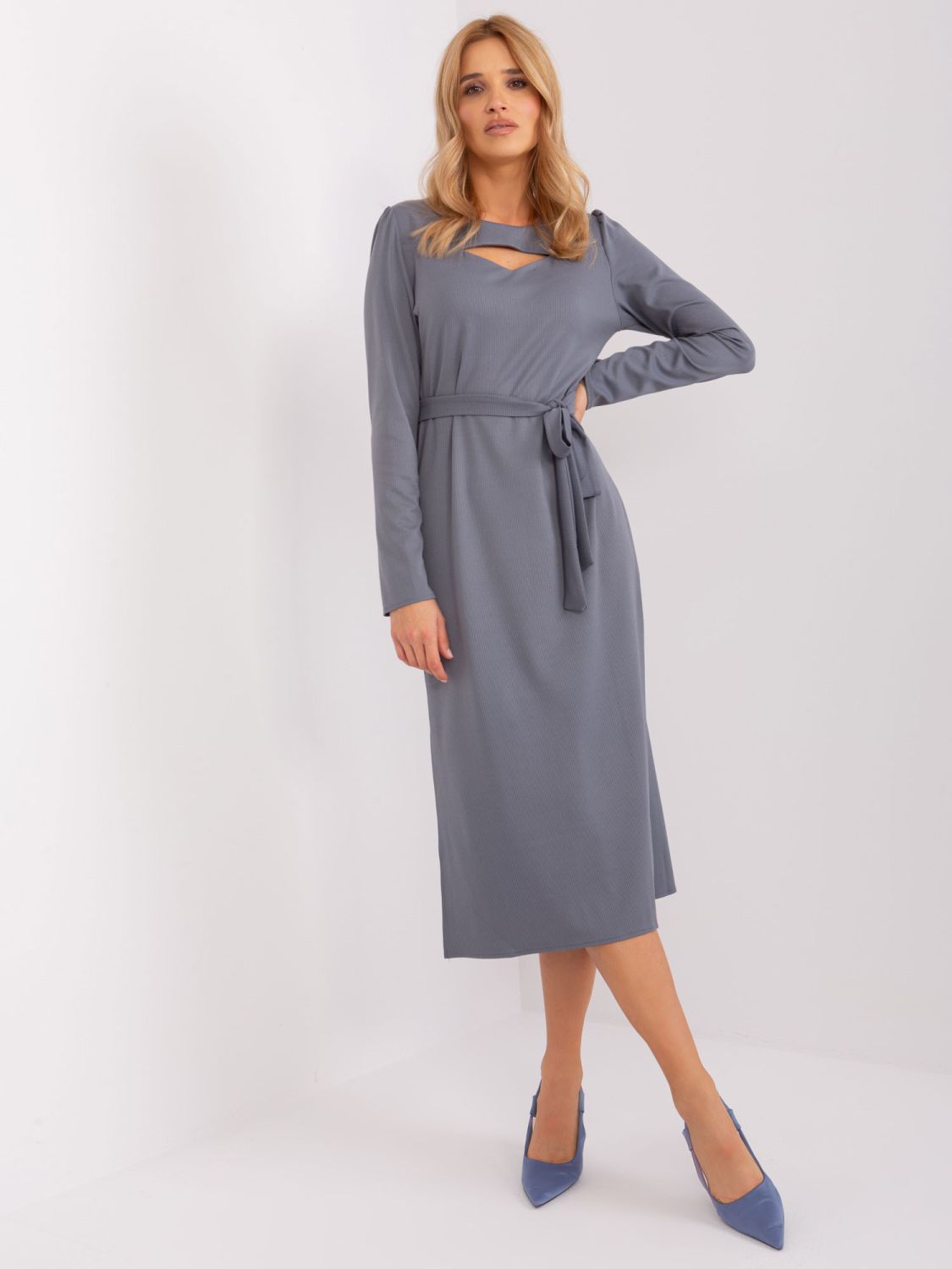 Graphite Midi Cocktail Dress with Stripes