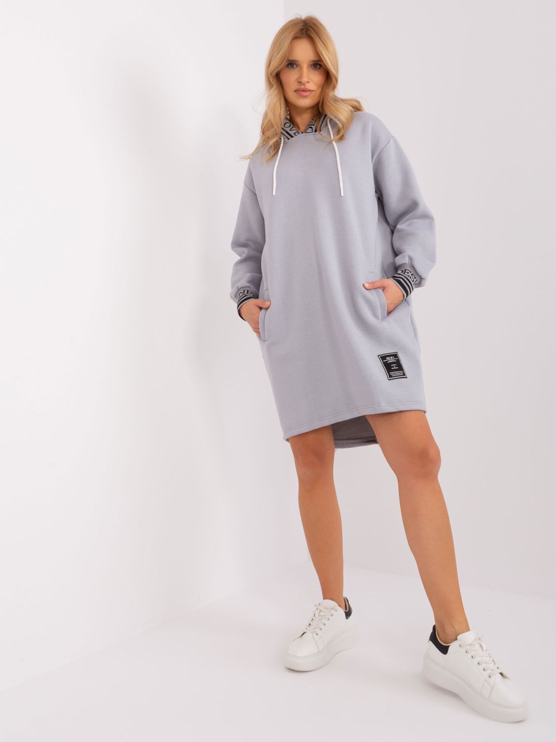 Gray Sweat Dress with Drawstrings