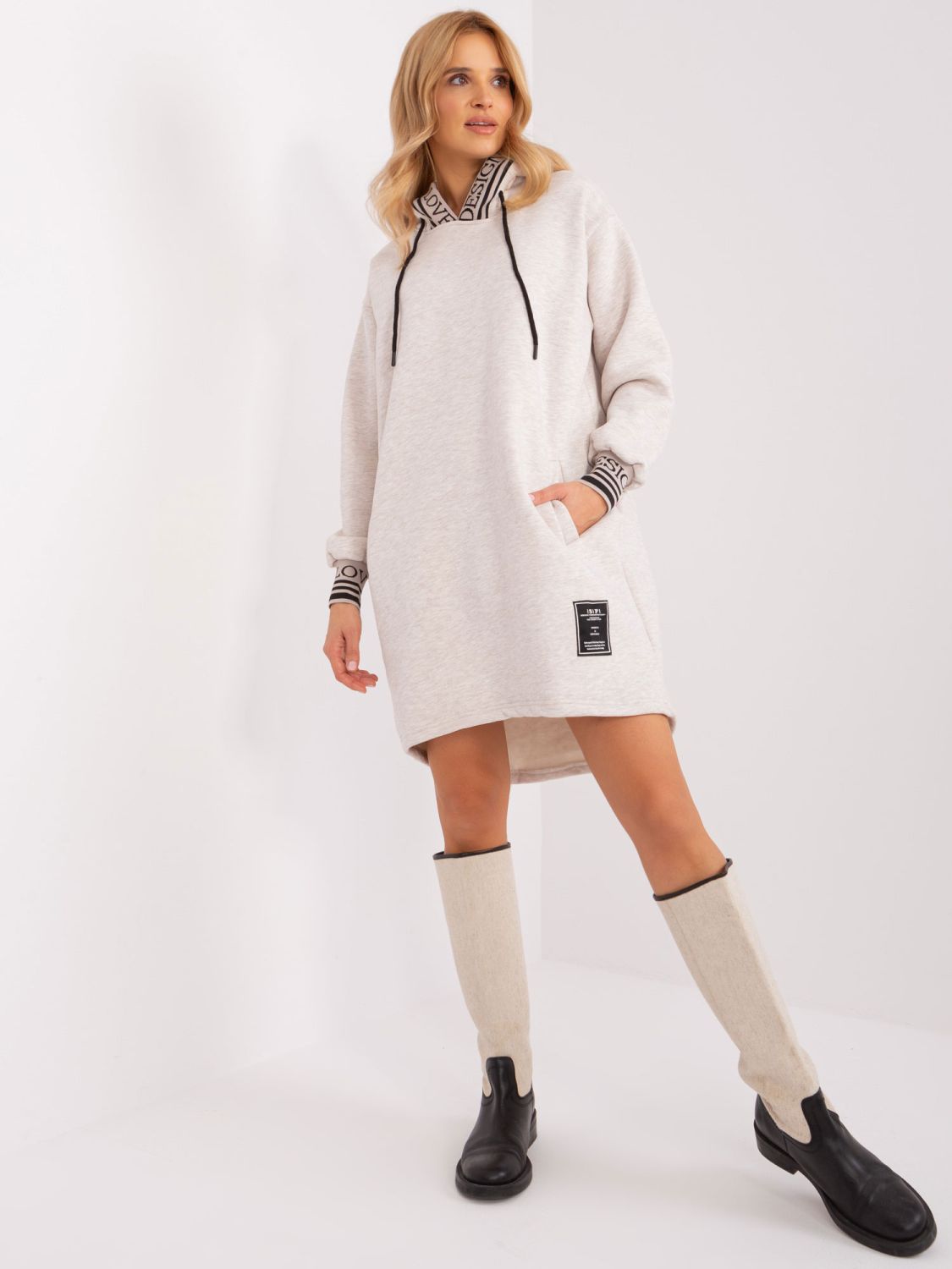 Light Beige Melange Hooded Dress