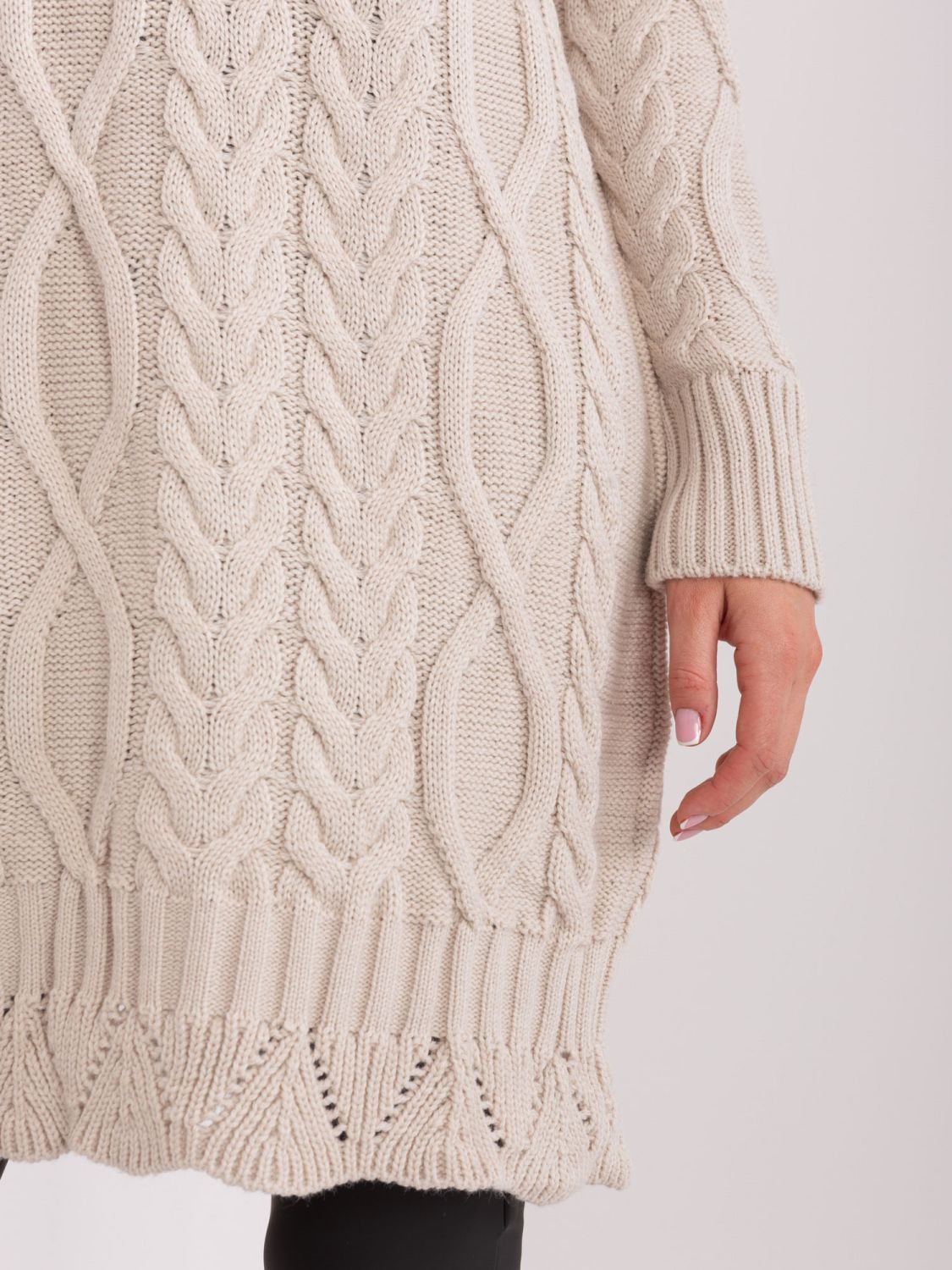 Beige Midi Dress with Long Sleeves