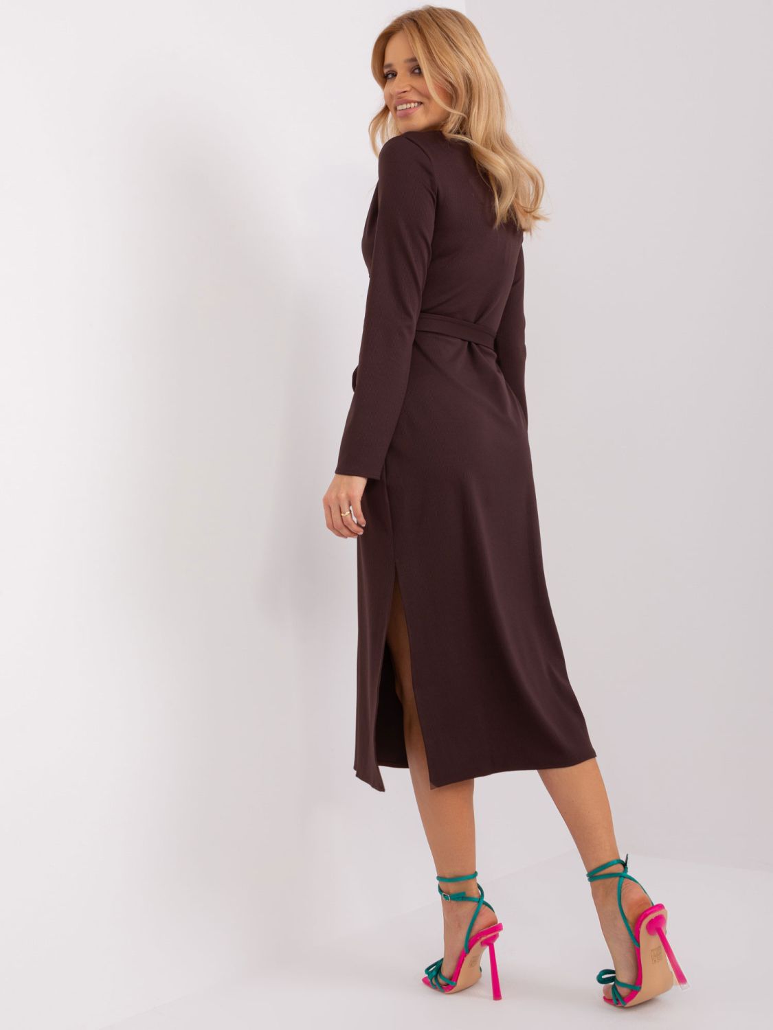 Elegant Midi Dress in Dark Brown